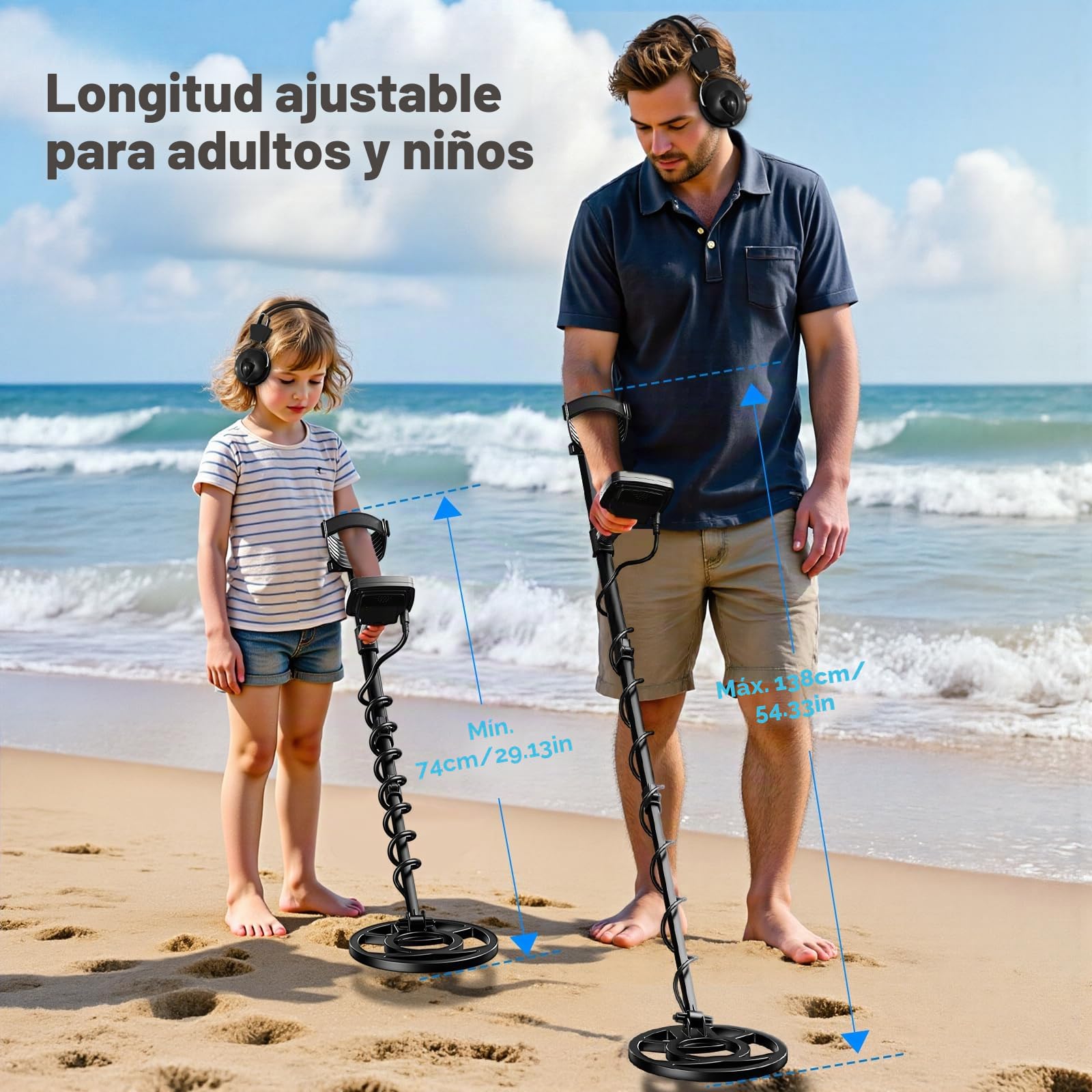 Detector de Metales para Adultos y Niños, Longitud, Sensibilidad y Audio Ajustables, Todos los Modos Metal/Disc/PP, Pantalla LCD, Kit de Detector de Oro Profesional para la Playa (GT965H)