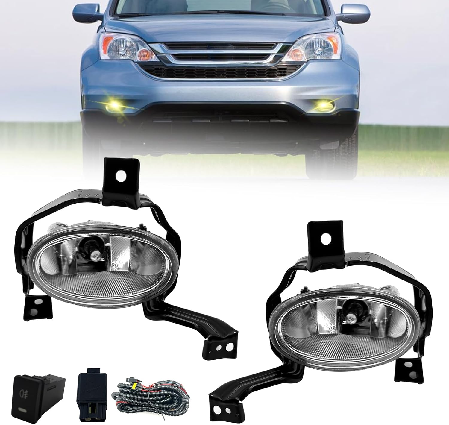 Fog Lights Compatible With Honda Crv Cr-v 2010 2011 Fog Lamps With Switch and Wring Kit H11 12V 55W Bulbs(Clear Lens)