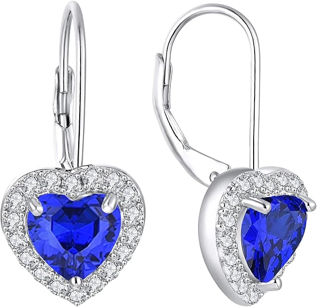 JO WISDOM Women Earrings,925 Sterling Silver Heart Leverback Drop Earrings with 7 * 7MM Heart-cut 5A Cubic Zirconia with White Gold Plated