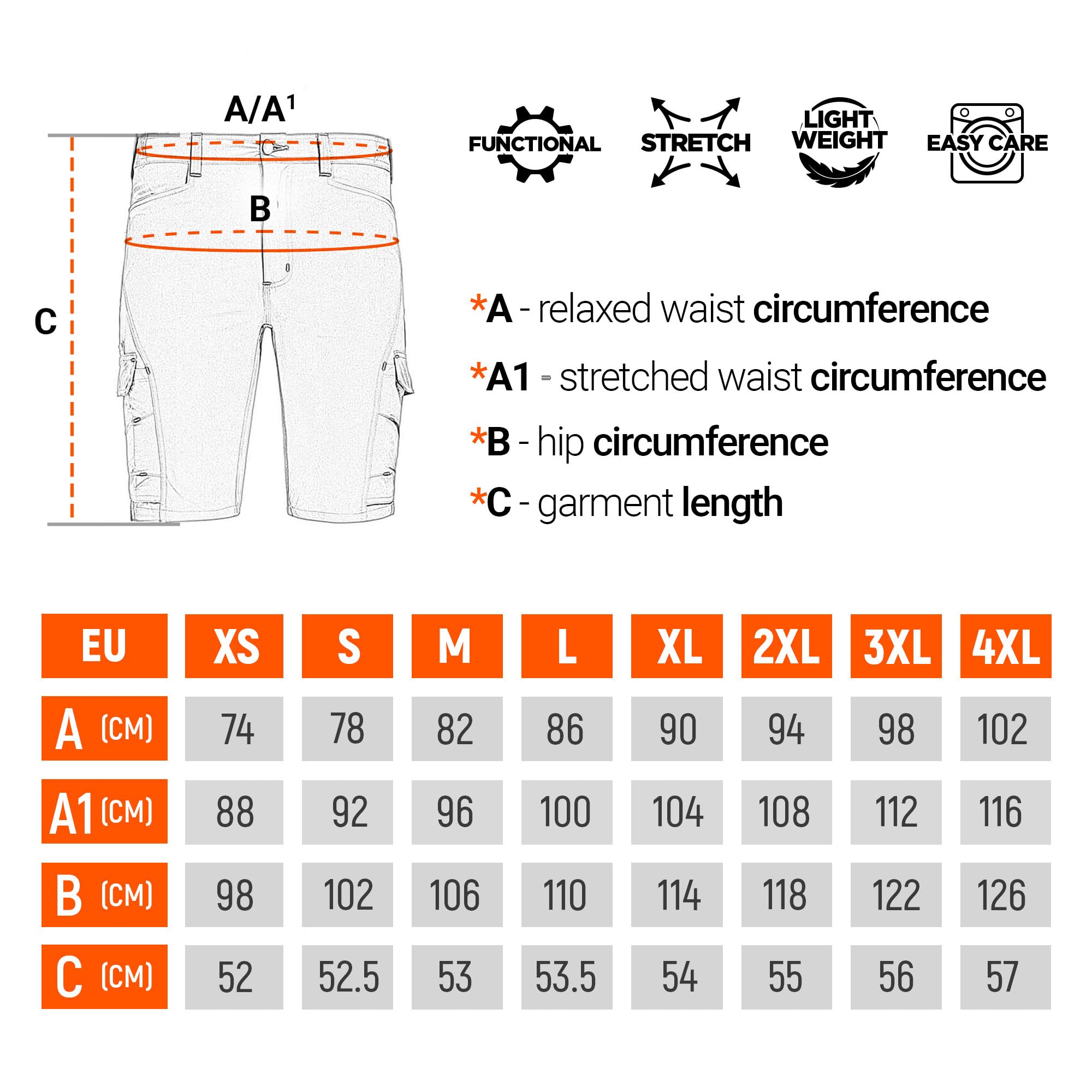 Stenso Vigor Kurze Arbeitshose Herren Stretch Funktionsshorts mit Cargo Taschen Arbeitshosen Männer Kurz Atmungsaktive Arbeitshose Kurz Herren mit Kontrastnähten