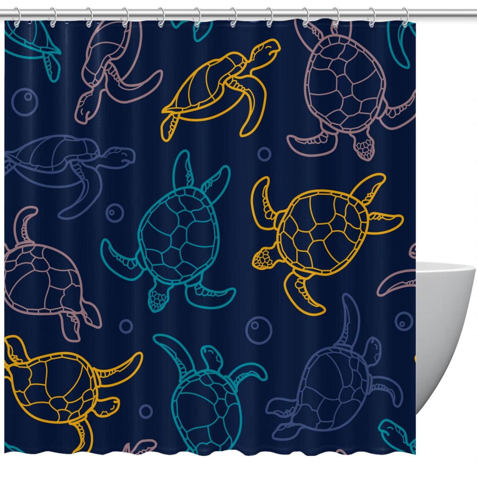 Rideau de douche bleu foncé tortue de mer pour éviter l'eau sur le sol