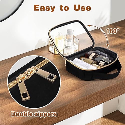 Miniatura 4 de Wedama Bolsa de aseo transparente, paquete de 2 bolsas de maquillaje transparentes con asas, bolsas de viaje grandes de PVC, bolsas de cosméticos