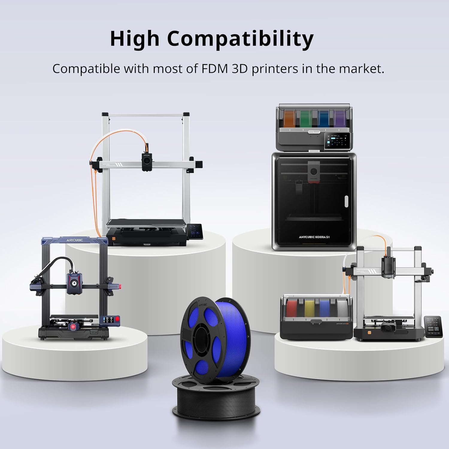 ANYCUBIC PLA Plus (PLA+), 3D Printer Filament 1.75mm Bundle, High Toughness, 1KG Spool, Black, White, Texture Grey, Pink, Red, Blue, Green, Orange, Yellow, Purple, 10KG in Total