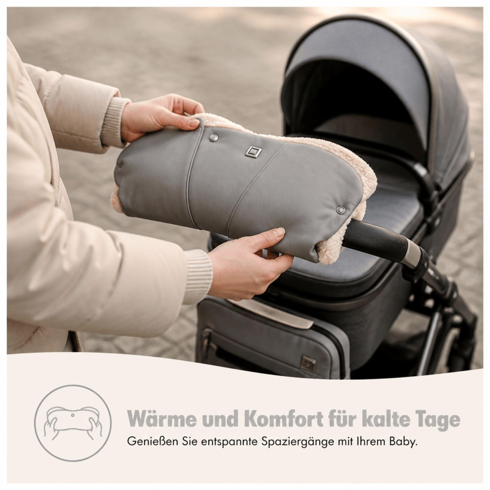 Moon Handmuff Premium & Windel Blaubaer | Passend für Kinderwagen & Buggy | Wasser- und windabweisender Handwärmer mit kuscheligem Innenfutter, | Handschuhe Ideal für kalte Tage | Einfach anzubringen