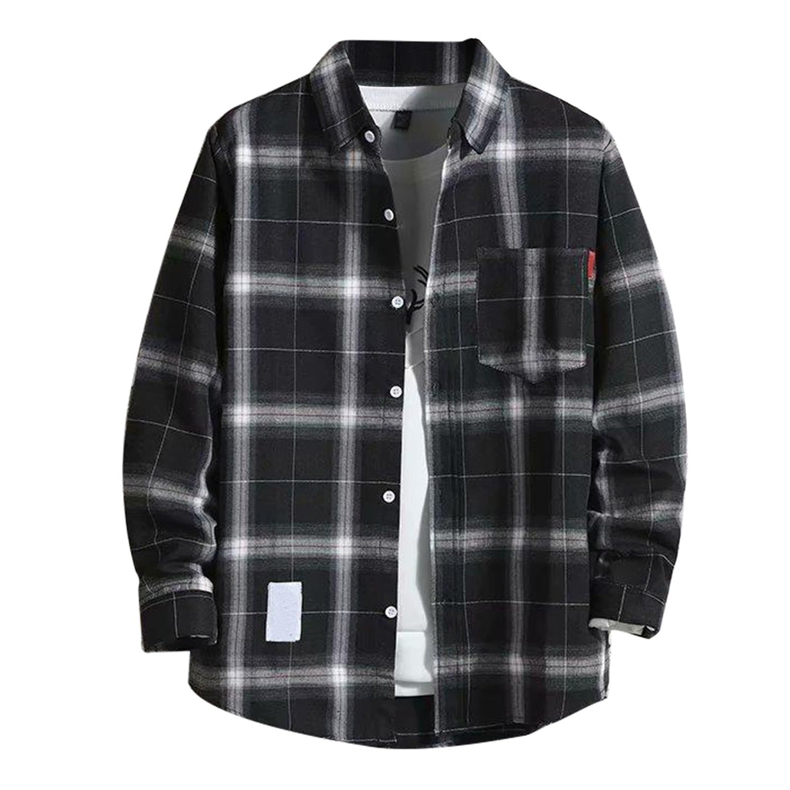 Mens Button Down Shirt Regular Fit Long Sleeve Buffalo Plaid Lapel Camp Shirts Casual Lightweight Jacket Fashion Tops