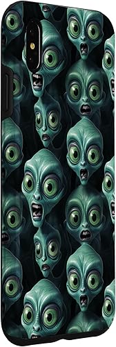 Vista 15 de iPhone 14 Pro Max Trippy Green Cool Alien Funny Party Faces Outer Space Aliens Case