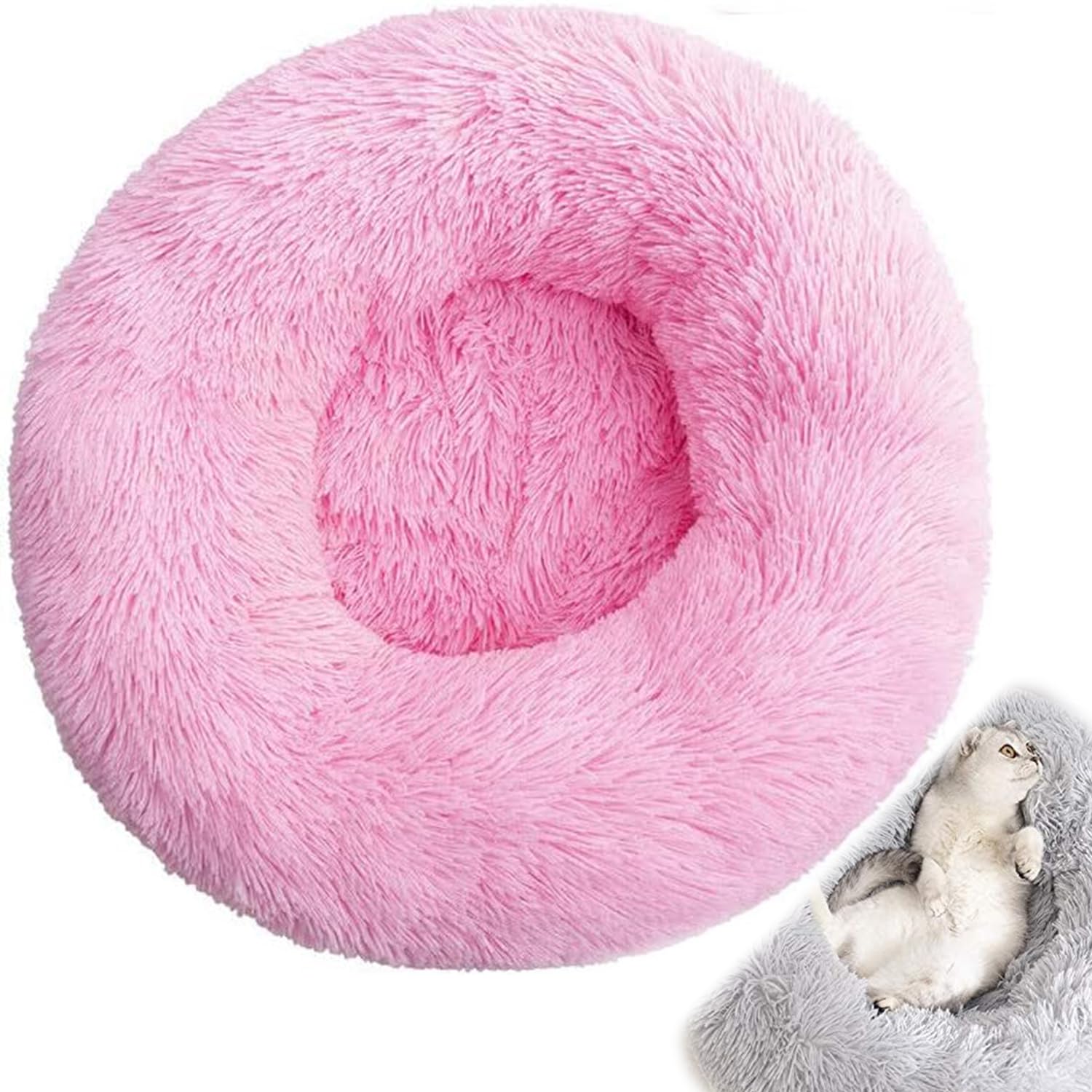 Chameleon Plush Donut Dog Bed Super Soft Calming Pet Nest Bed with Zipped Removable Machine Washable Cover - Suitable for Cats, Kittens, Puppies & Dogs pet fluffy bed round soft bed easy clean
