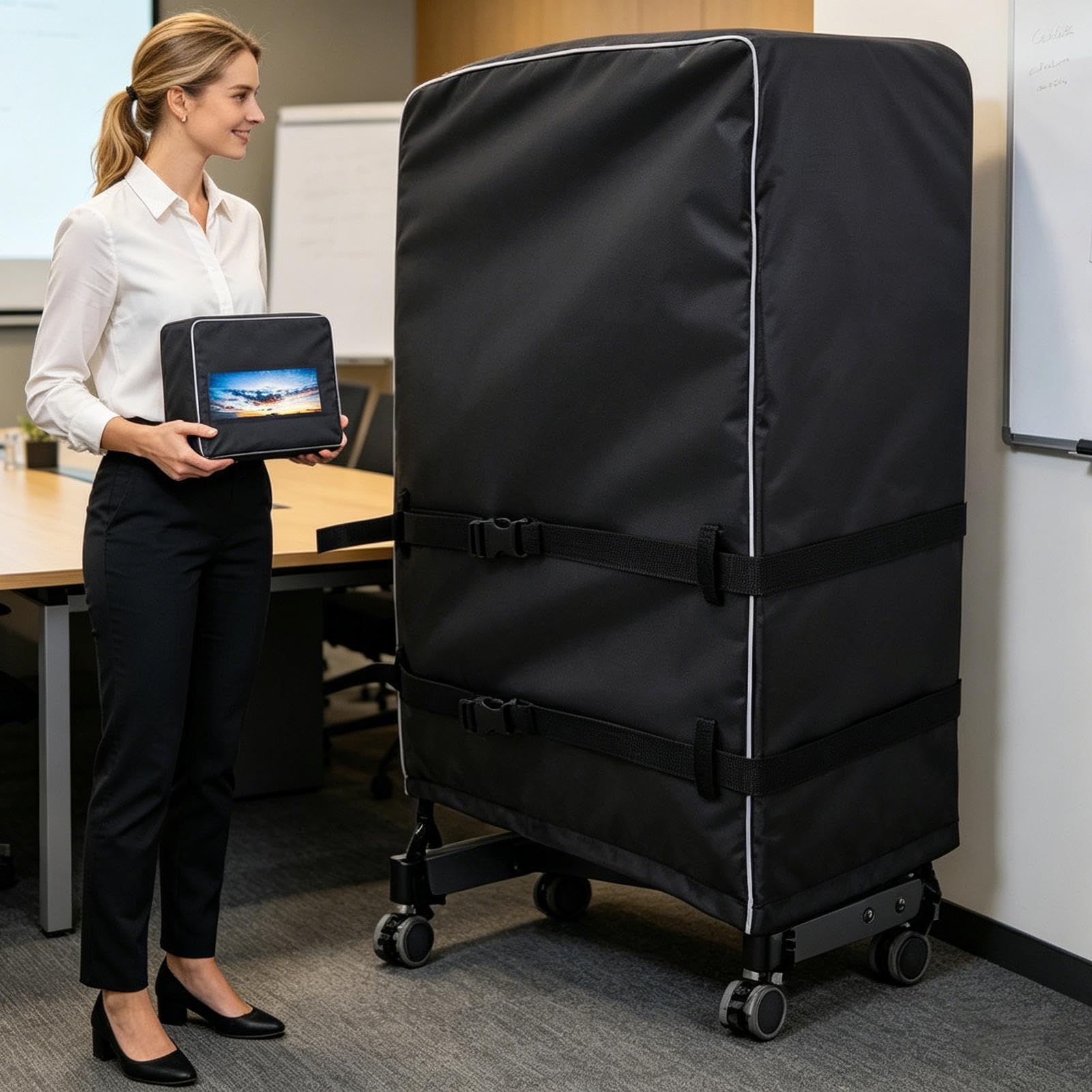 Copertura per Carrello TV Telo Riflettente Antipolvere | Copertura Esterna Antivento con Cinghie a Fibbia Ideale per Negozio, Appartamento, Giardino, Ufficio e Spazi Esterni