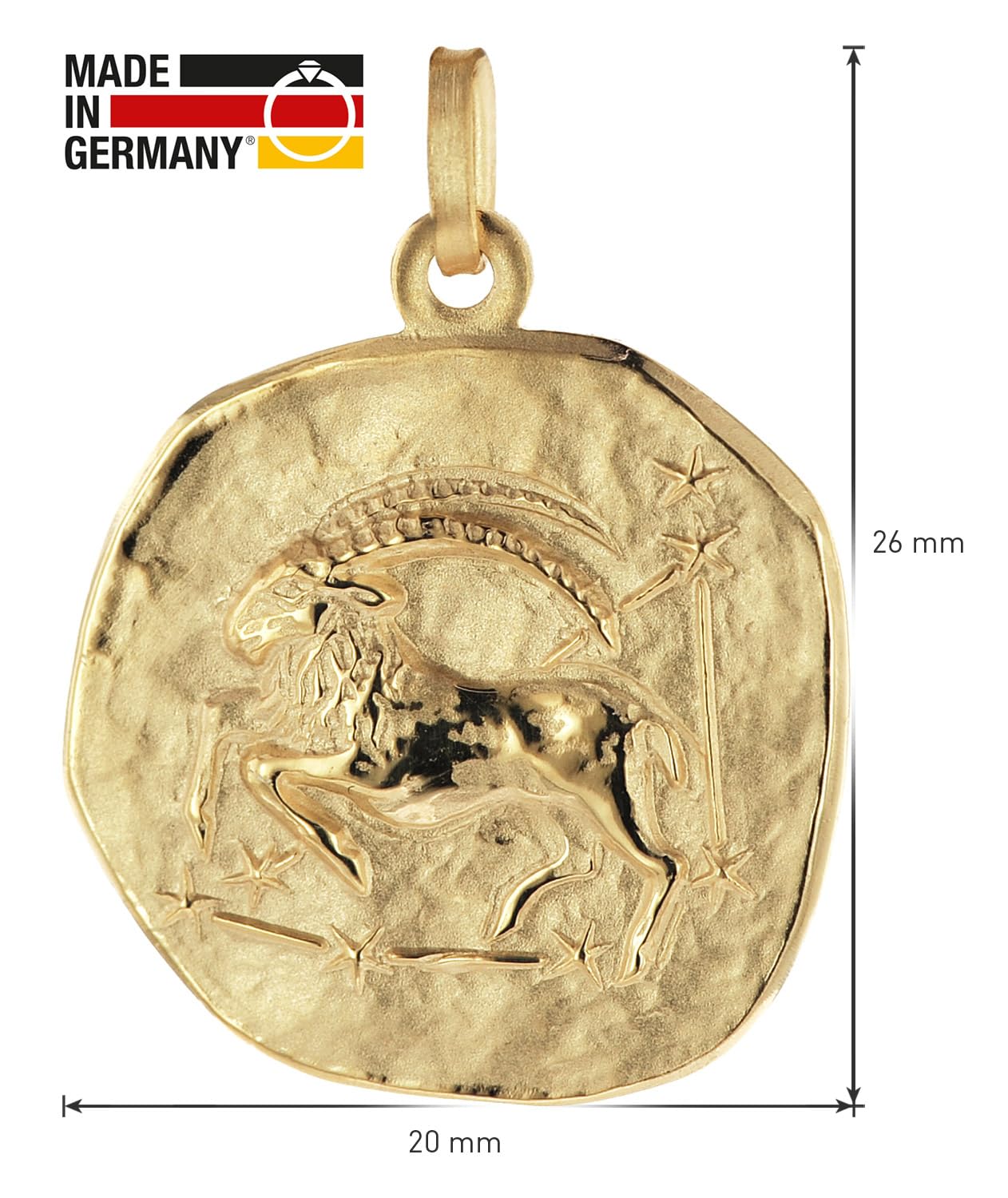 trendor Anhänger Steinbock Sternzeichen 925 Silber Vergoldet ⌀ 20 mm | wunderschönes Schmuckstück für Damen und Herren, elegante Geschenkidee