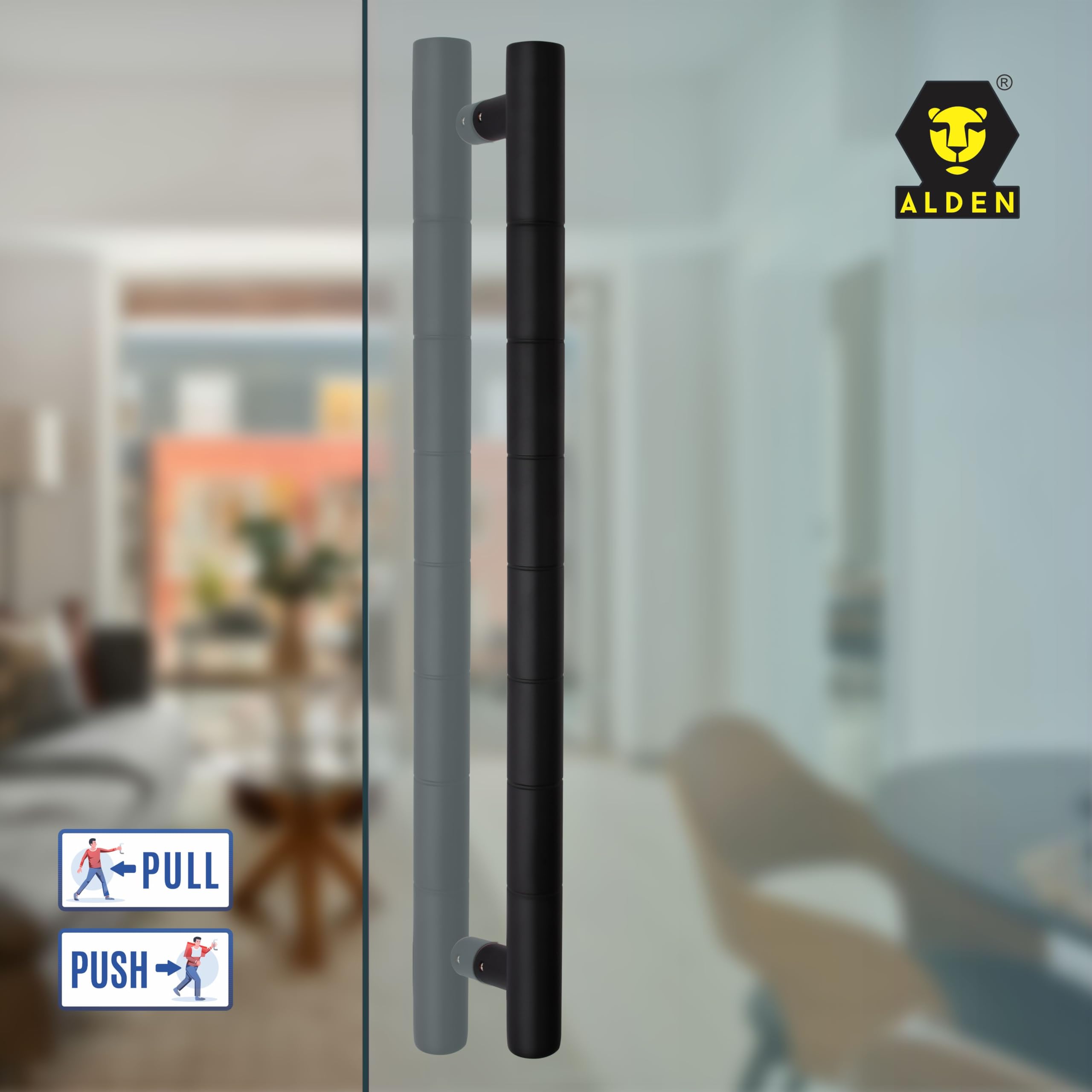 ALDEN 18 inch Main Door Handle/Handle for Glass and Wooden Door/Pull and Push Stainless Steel Door Handle (Black Matt Finish) (Pack of 1) — Amazon image 3