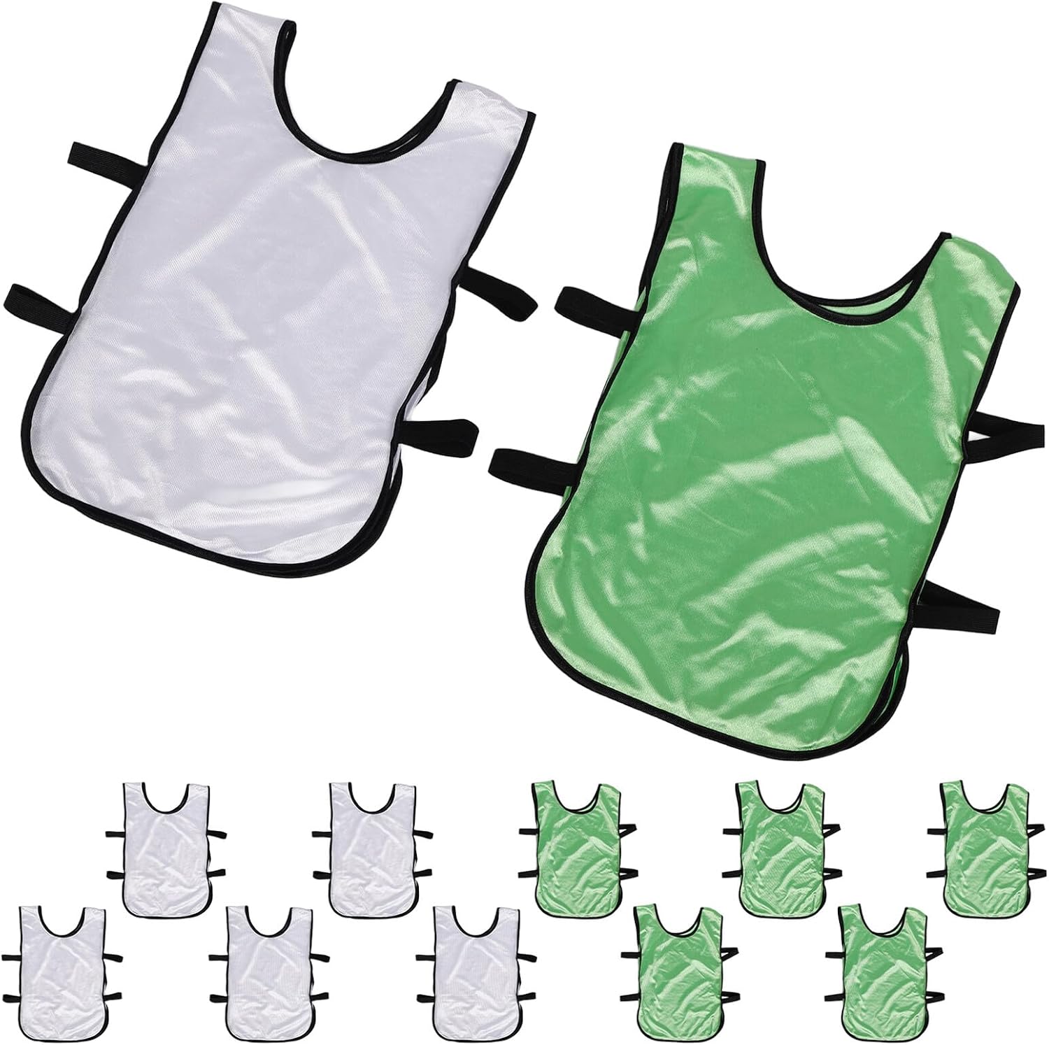 MAGICLULU 12pcs Soccer Basketball Practice Vests Mesh Pinnies Team Training Jerseys White Neon Green for Youth Football Scrimmage Games