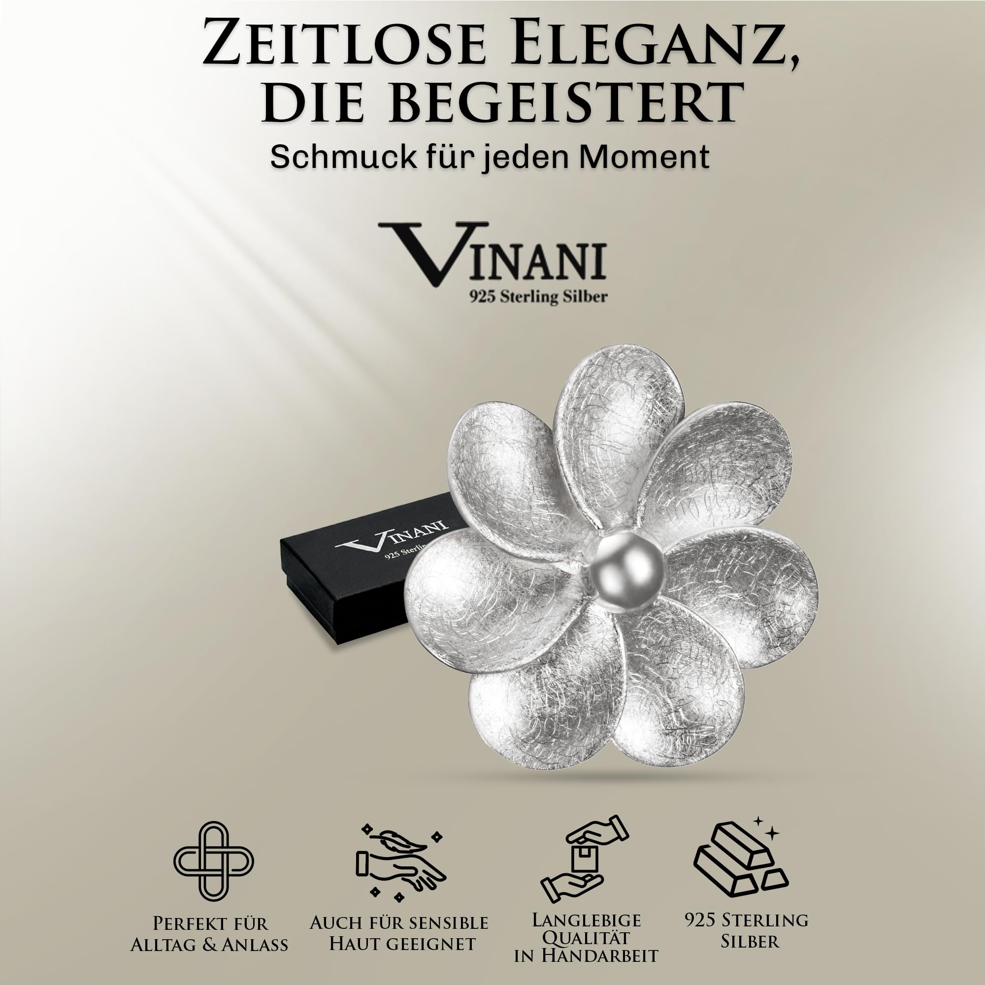 Vinani Anhänger Blume gebürstet Blütenstempel glänzend Sterling Silber 925 Blüte ABDD-EZ