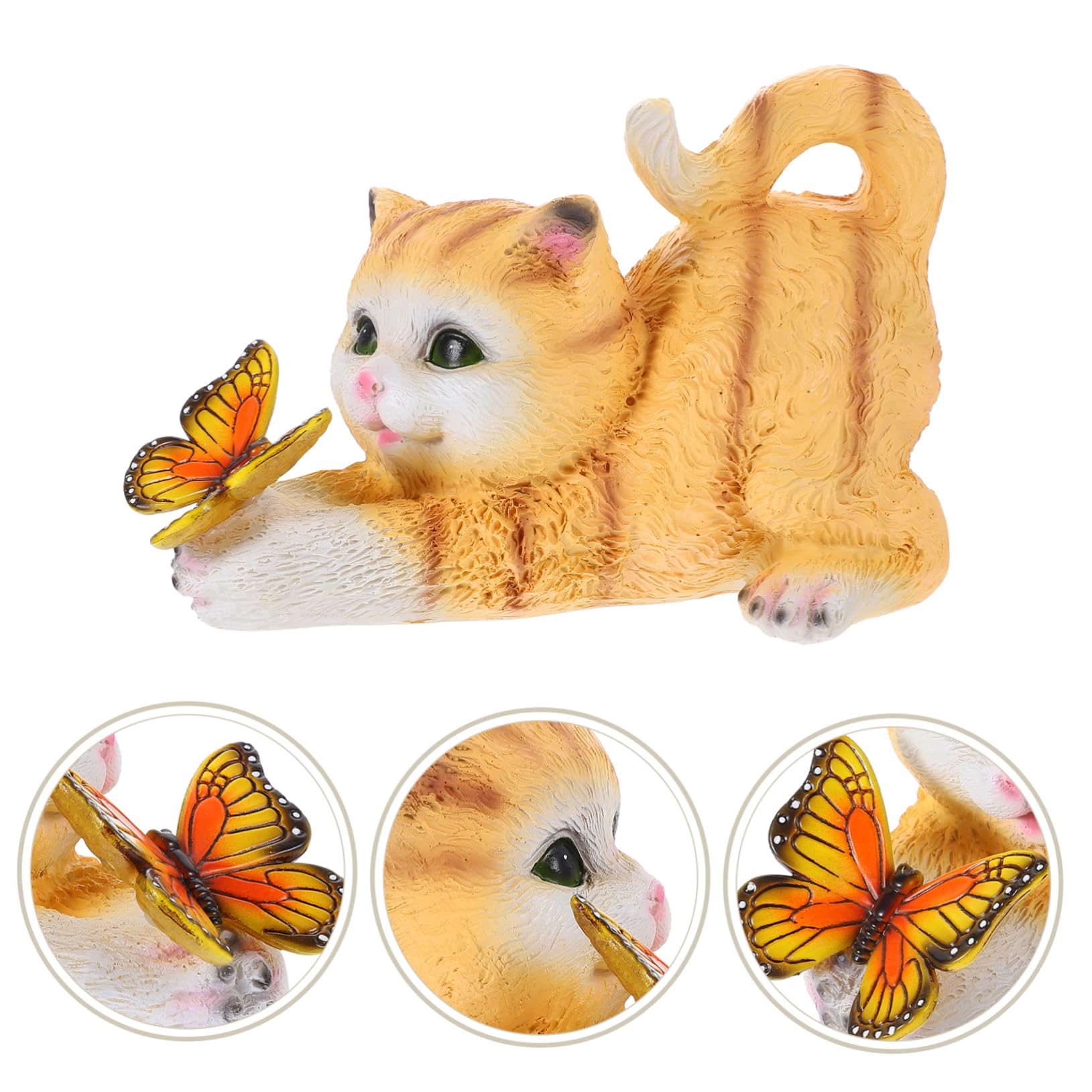 Toddmomy Kleine Katzenfigur aus Kunstharz, Realistische Gartenstatue Gelb | Katzendeko für Raumgestaltung, Einzigartige Feine Form, Sammelstück für Lehrer und Sammler