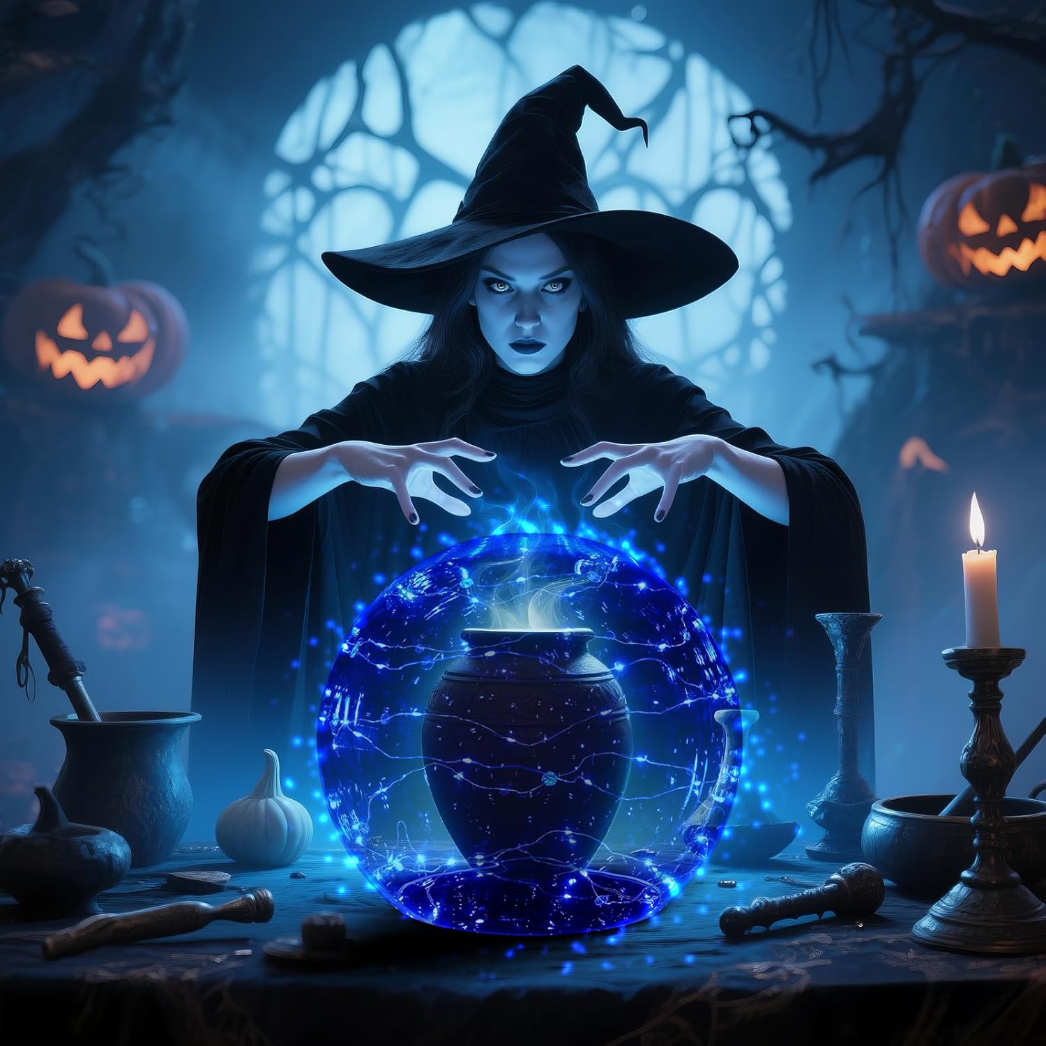 Halloween Decorations，14" Clear Acrylic Globe Plastic Globe Helmet Costume Set with 8.6" Neckless Opening & Blue LED Lights for Haunted Houses, Halloween Home Decor