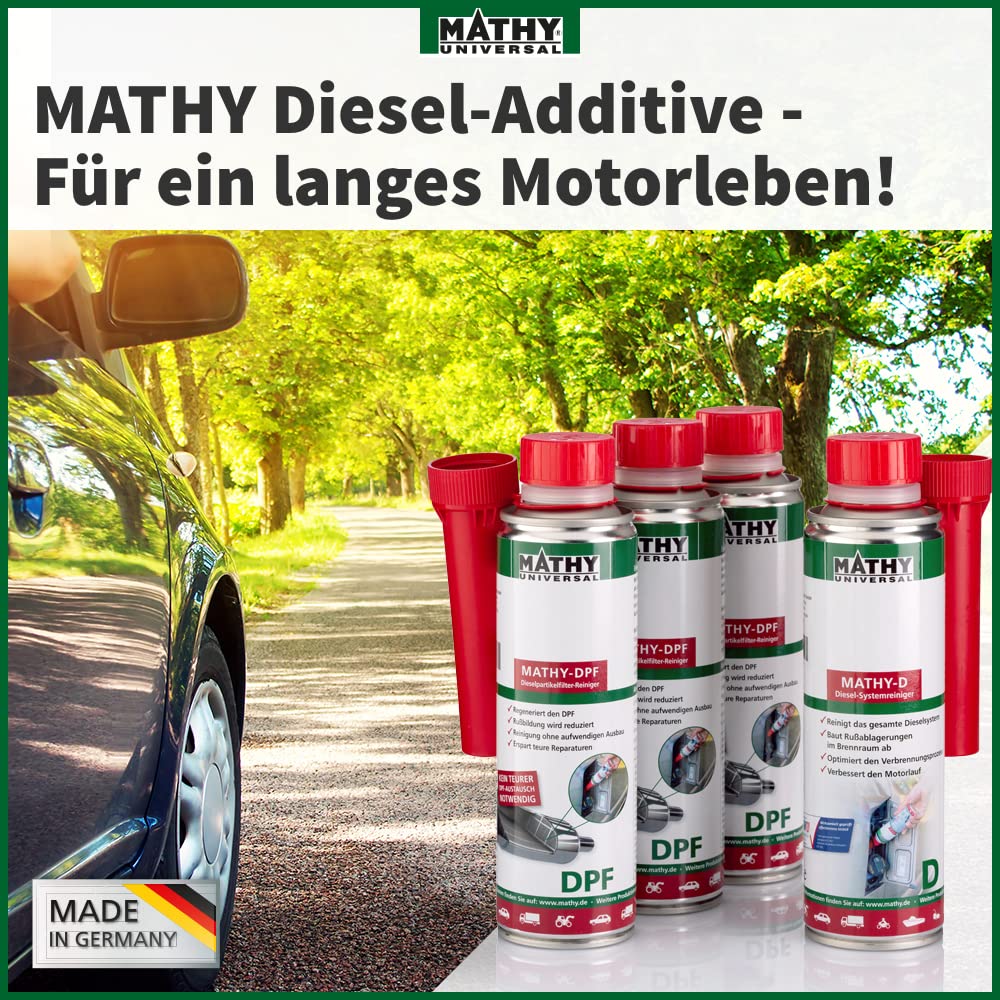 MATHY DPF-Kur - DPF Reiniger Diesel - Set Diesel Systemreiniger für Intensive DPF Partikelfilter Reinigung - Diesel Additiv, 4 Dosen