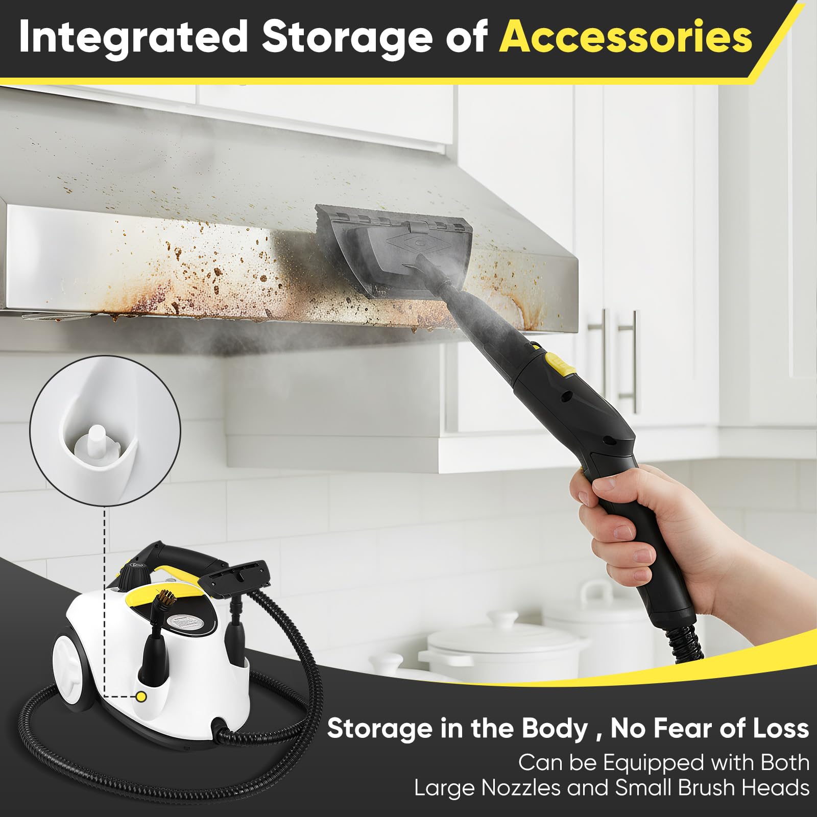 Limpiador de vapor, 2100 W, calentador rápido a 320 °F de alta temperatura, depósito de agua de 2,1 l, limpiador a vapor de mano para muebles de cocina, baño, coche, suelo, sofá con 19 accesorios