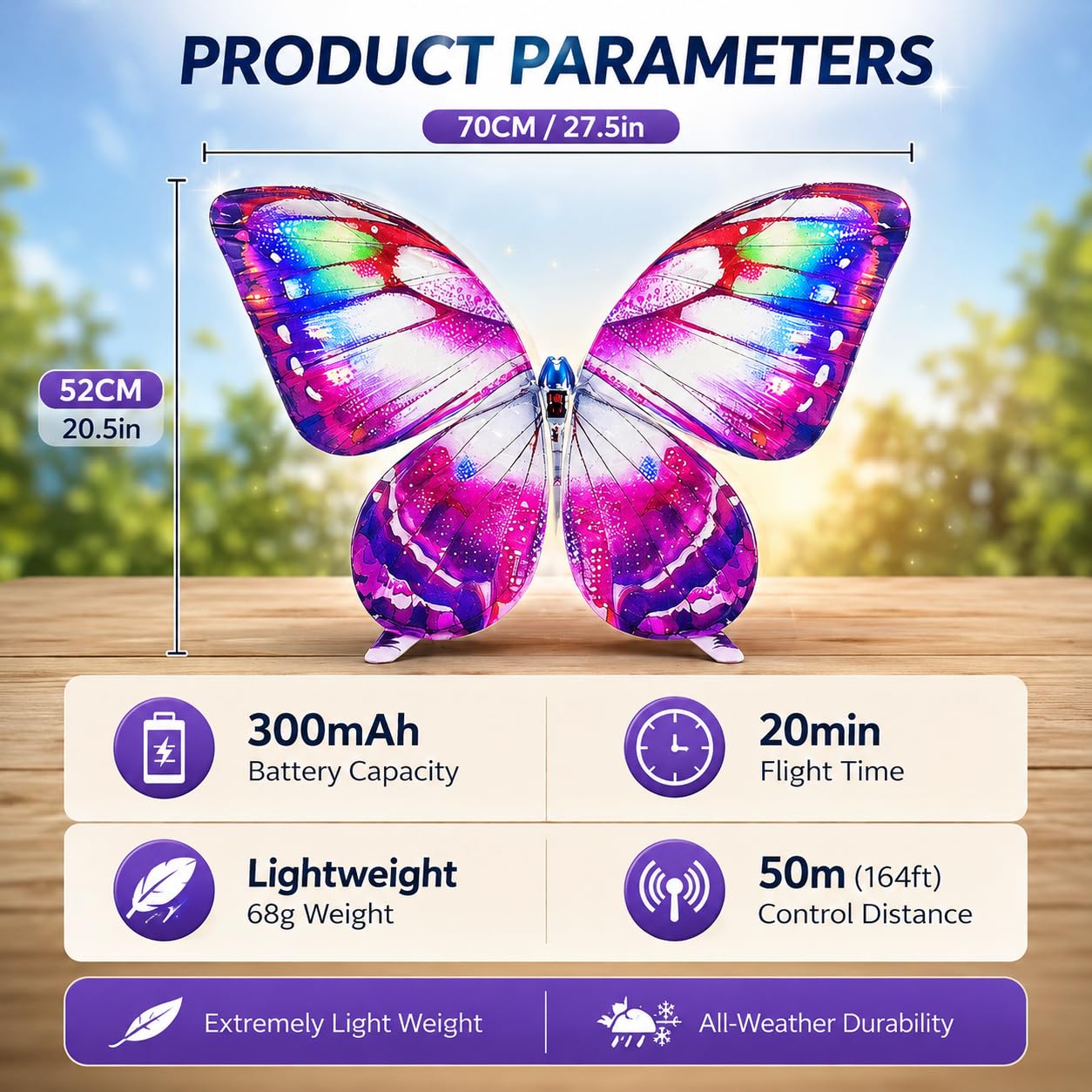 Drone ornithoptère papillon bionique radiocommandé avec capteurs 2.4 GHz jouet insecte volant fait main avec éclairage LED 3 piles plus de 15 minutes de vol pour débutants et adultes