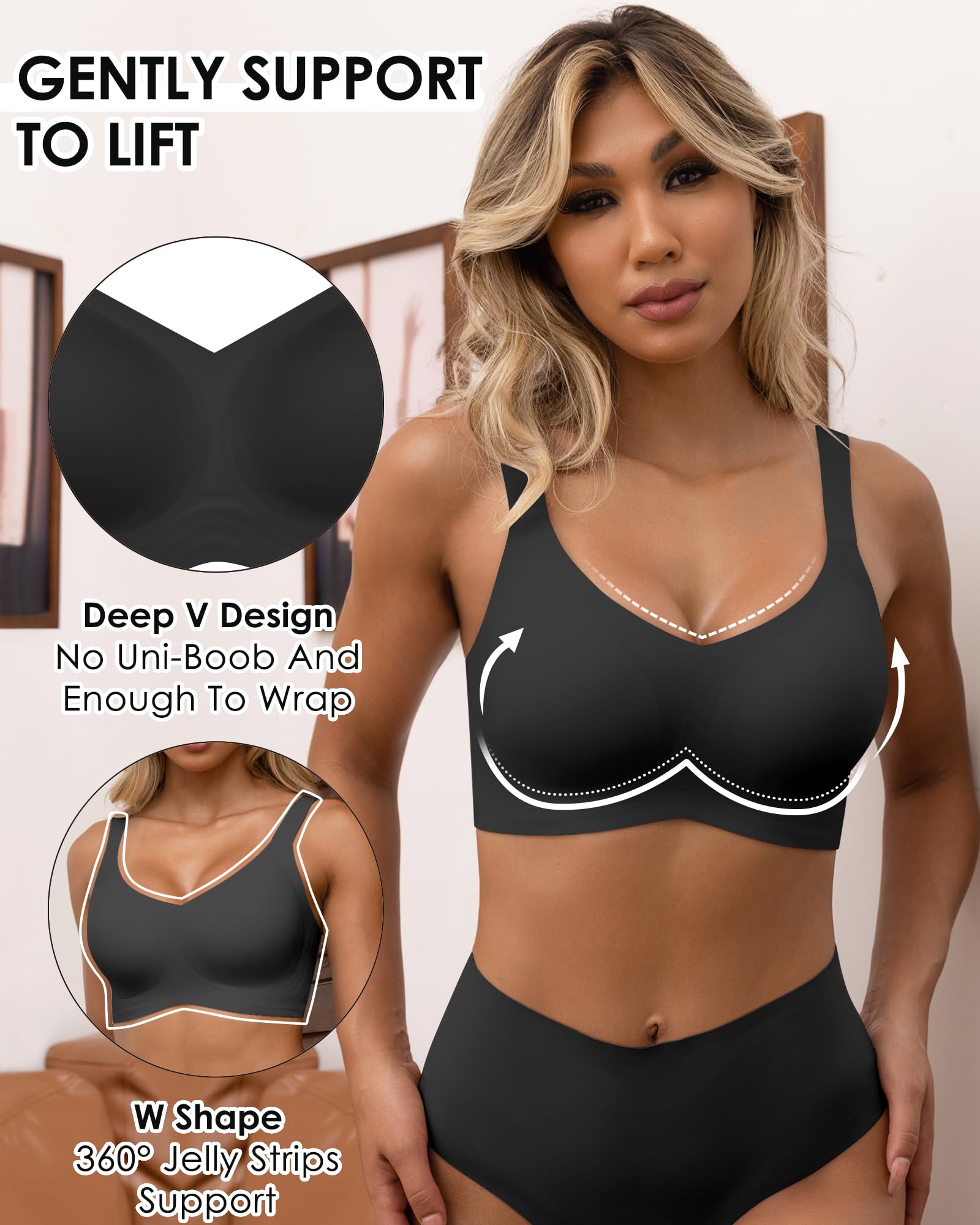 HORISUN Reggiseni Senza Cuciture Reggiseno Push up Wireless a Copertura Totale per Donne Comode Bralette di Supporto con Scollo a V
