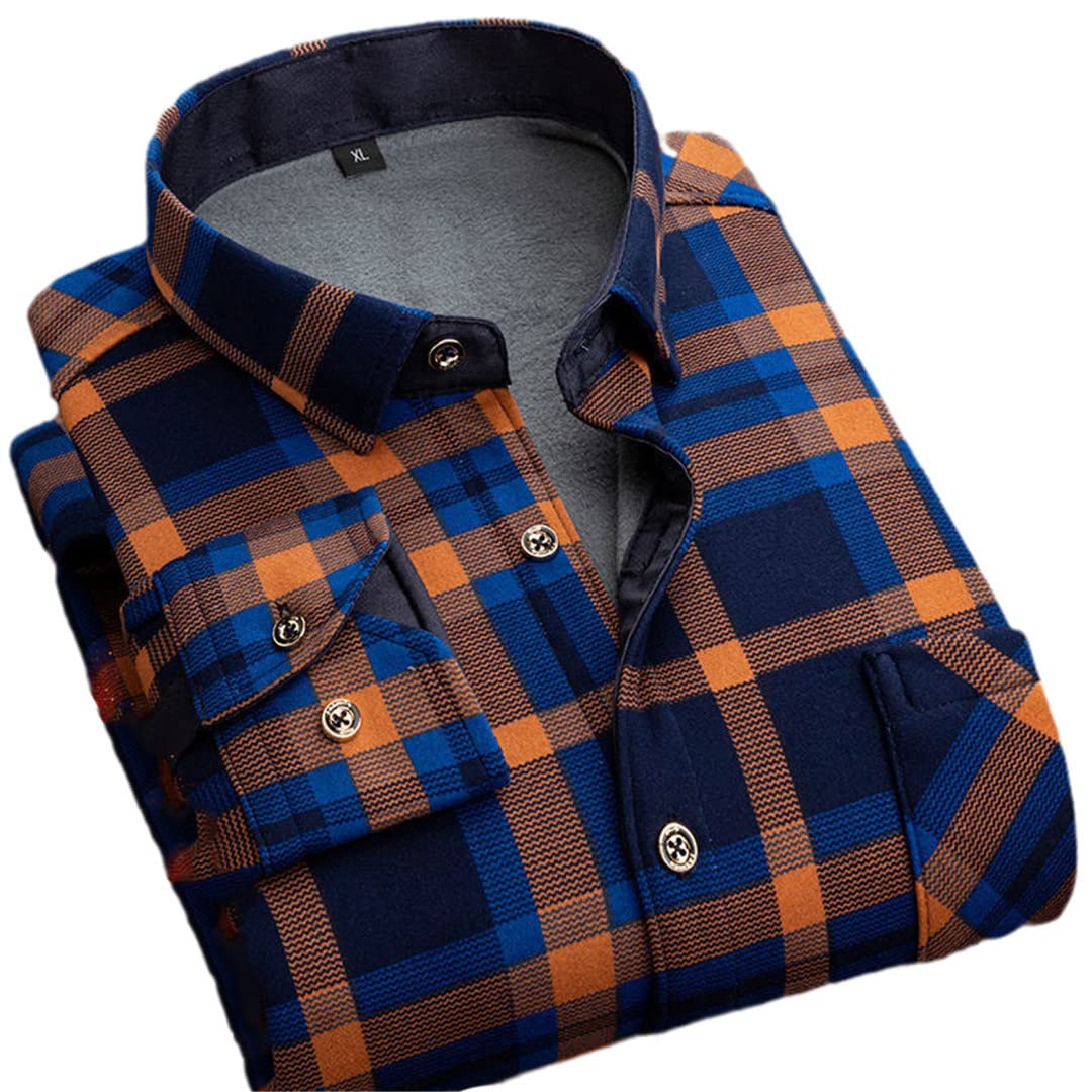 Suwequest Hommes Polaire Chemise Automne Hiver mâle Chemise à Carreaux épais Polaire doublé décontracté Flanelle Robe Chemise