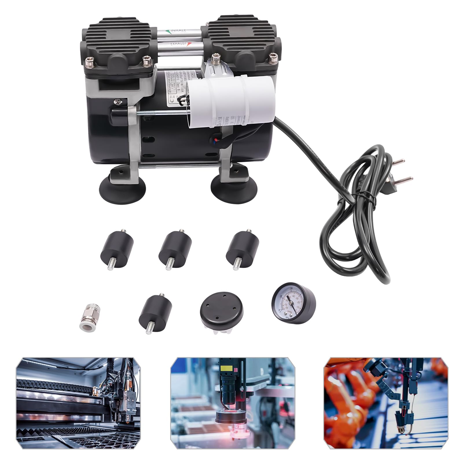 Pompe à vide sans huile, 150 W Pompe à vide de laboratoire industriel 1450 tr/min Compresseur aérographe Faible bruit, Pompe à dépression Convient pour les machines médicales, les laboratoires