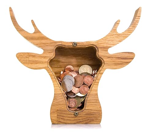 Miniatura 1 de DEER head wood piggy bank Montessori Christmas gift for boy girl kids Elk moose home nursery decor Adult money box Unique baby gift Tip coin jar 2
