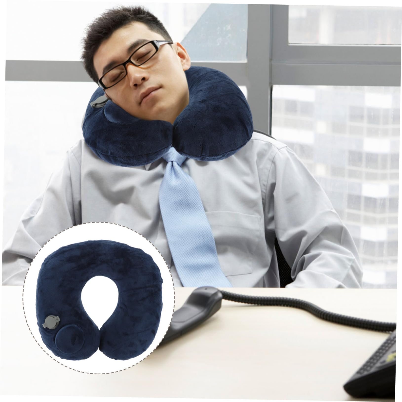 Zerodeko Almohada Flocada Cuello De Viaje Almohada De Viaje para El Cuello De Avión En Forma De u Cojín De e para El Cojín Inflable para El De Vuelo Blue