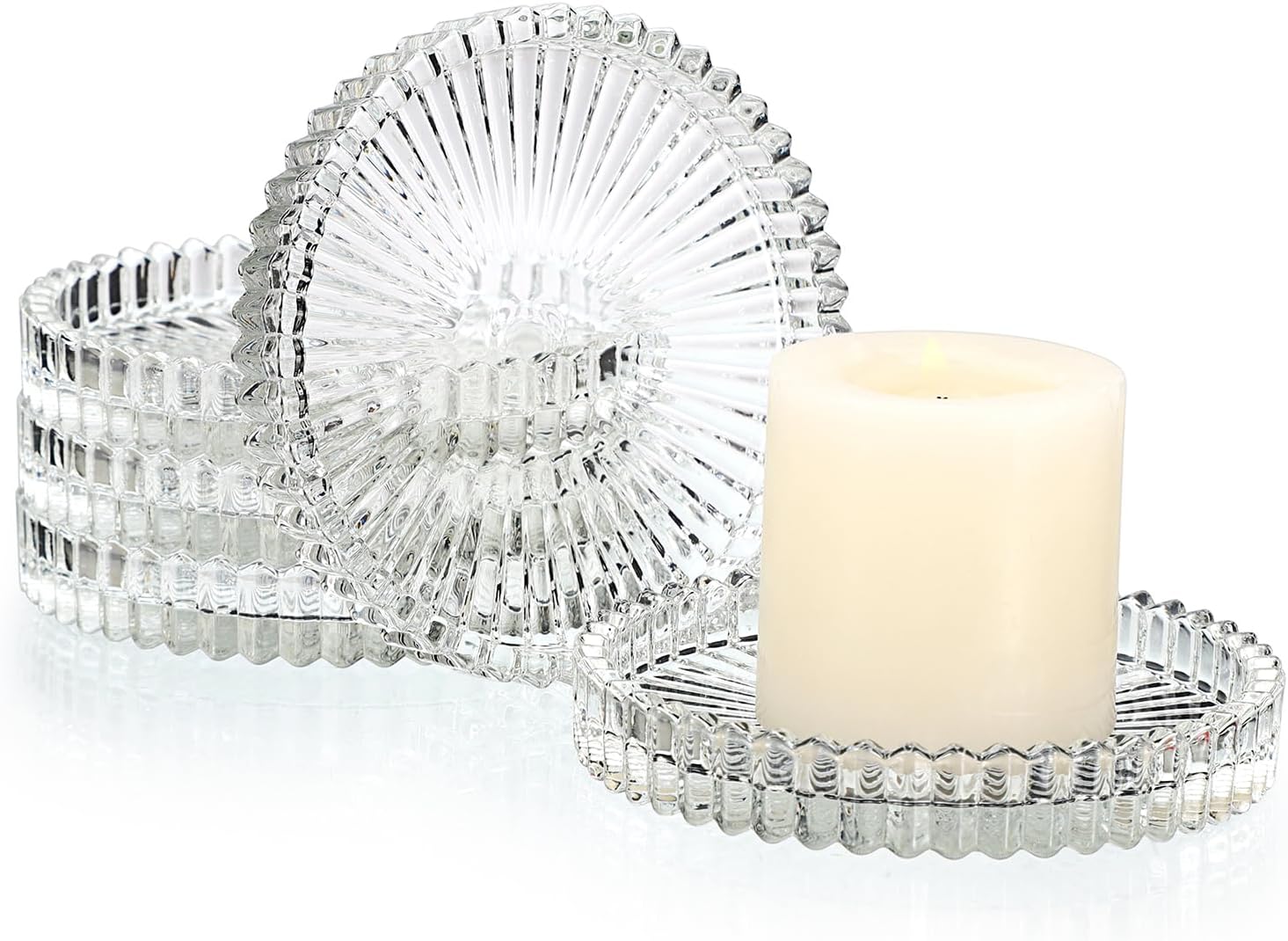 OwnMy 5PCS Clear Glass Candle Plates 3.4 Inch Glass Pillar
