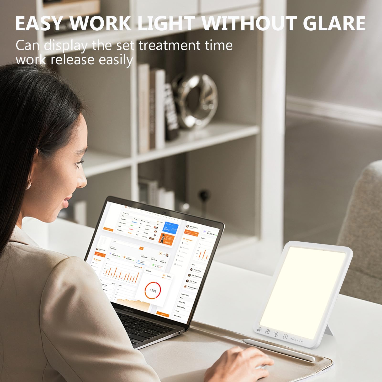 Lámpara de Luminoterapia, Luminoterapia Lámpara 10000 Lux Simulación de Luz del Día, con 3 Temperaturas de Color y Temporizador, con Soporte Plegable de 45° para Hogar y Oficina