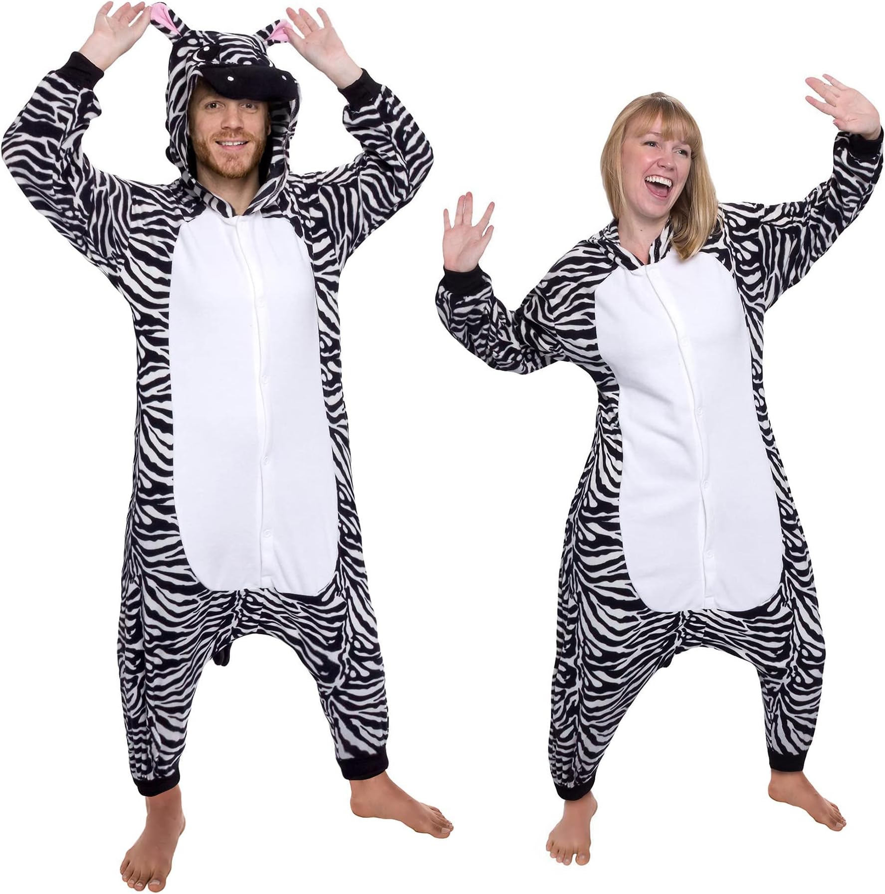 Onesie Pajamas, Unisex Adult Pajamas, Animal Costume Adult Unisex Hooded Sleepwear Cosplay (Zebra,L)