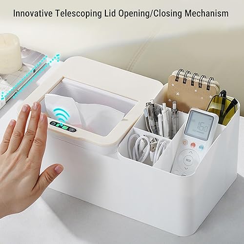 Miniatura 4 de AUNMAS Caja de almacenamiento de escritorio con sensor inteligente, organizador de maquillaje estacionario para cubículo, dormitorio, cocina