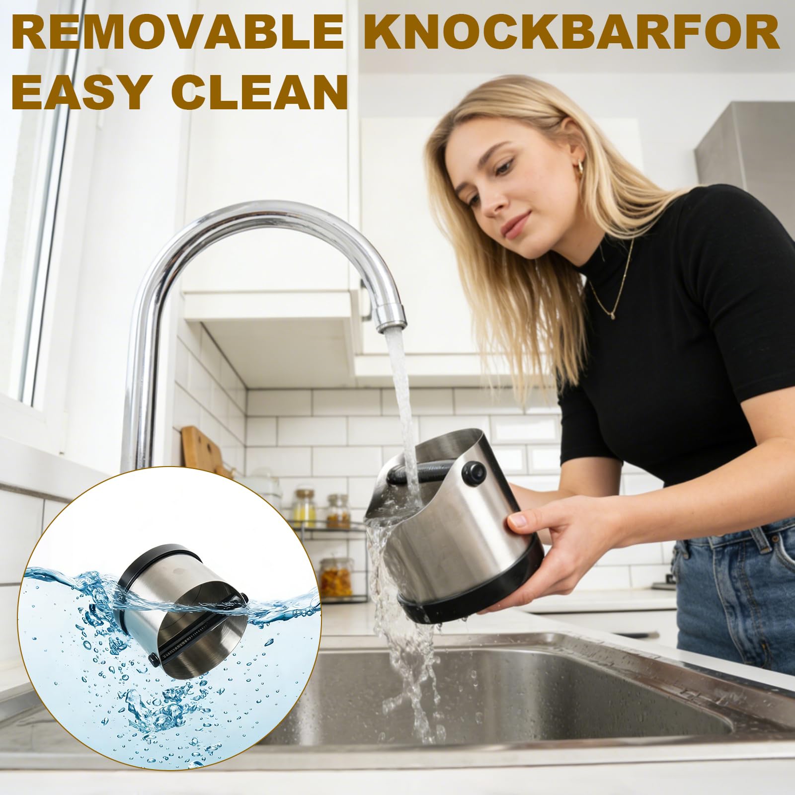 Knock box per macinadosatore per caffè,Realizzato in acciaio inox da 700 ml,con barra in gomma rimovibile e spazzola per la pulizia, scatola silenziosa,adatto per molte macchine per caffè espresso