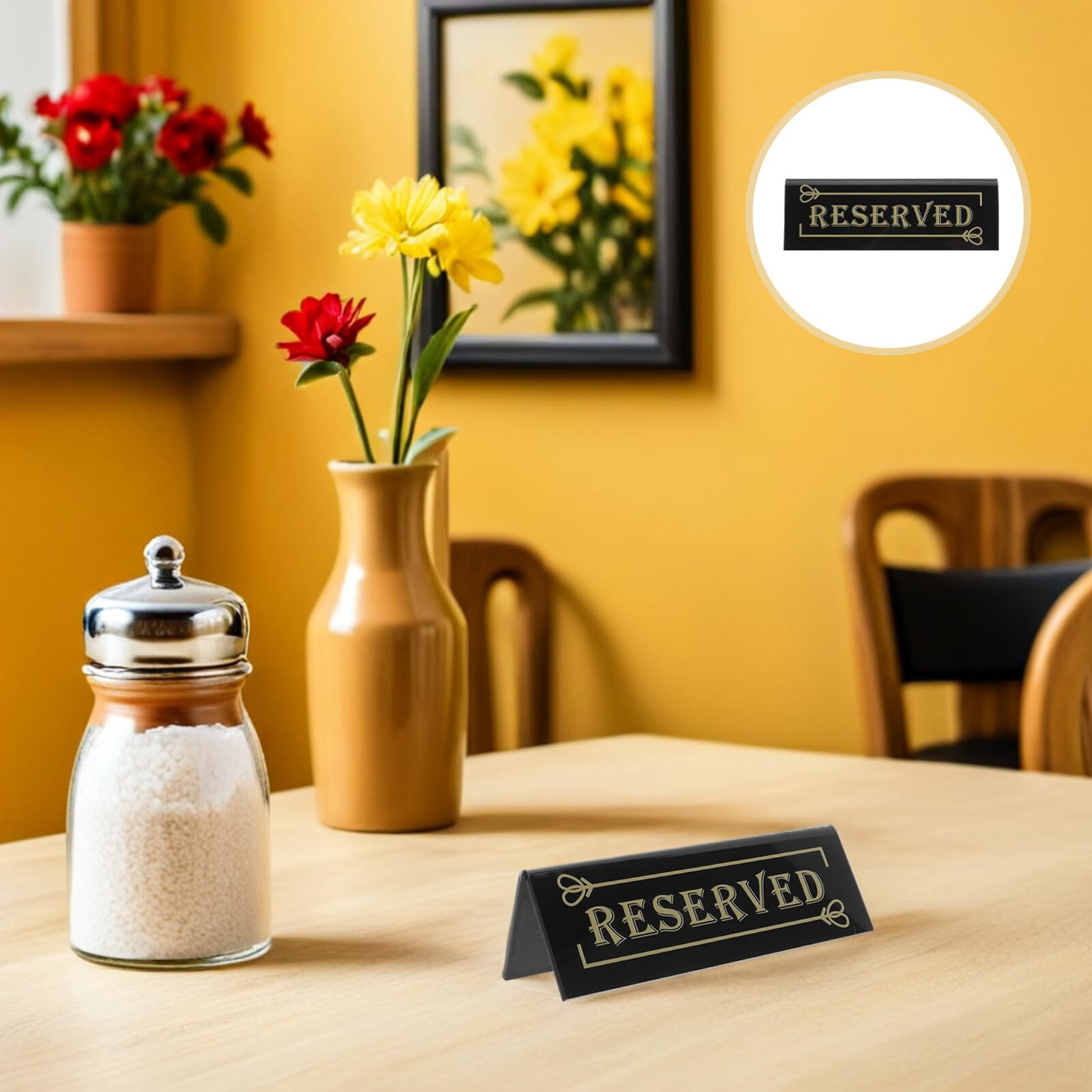 Beaupretty 10 Carteles Acrílicos de Mesa Reservada Negros para Restaurante, Bodas y Eventos, Señalización Doble Cara Reutilizable para Banquetes y Recepciones, Marcadores de Asiento
