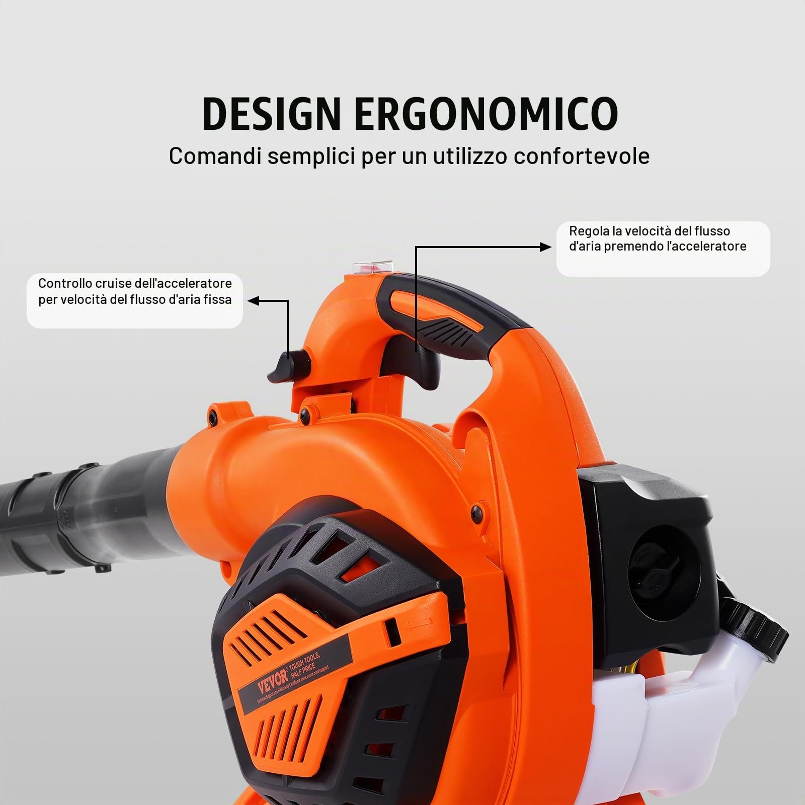 VEVOR Soffiatore per foglie a gas, Spazzaneve portatile 26 CC, Serbatoio carburante a 2 tempi, Volume d'aria 425 CFM, Velocità 95 MPH per cura del prato, Pulizia delle foglie, rimozione neve