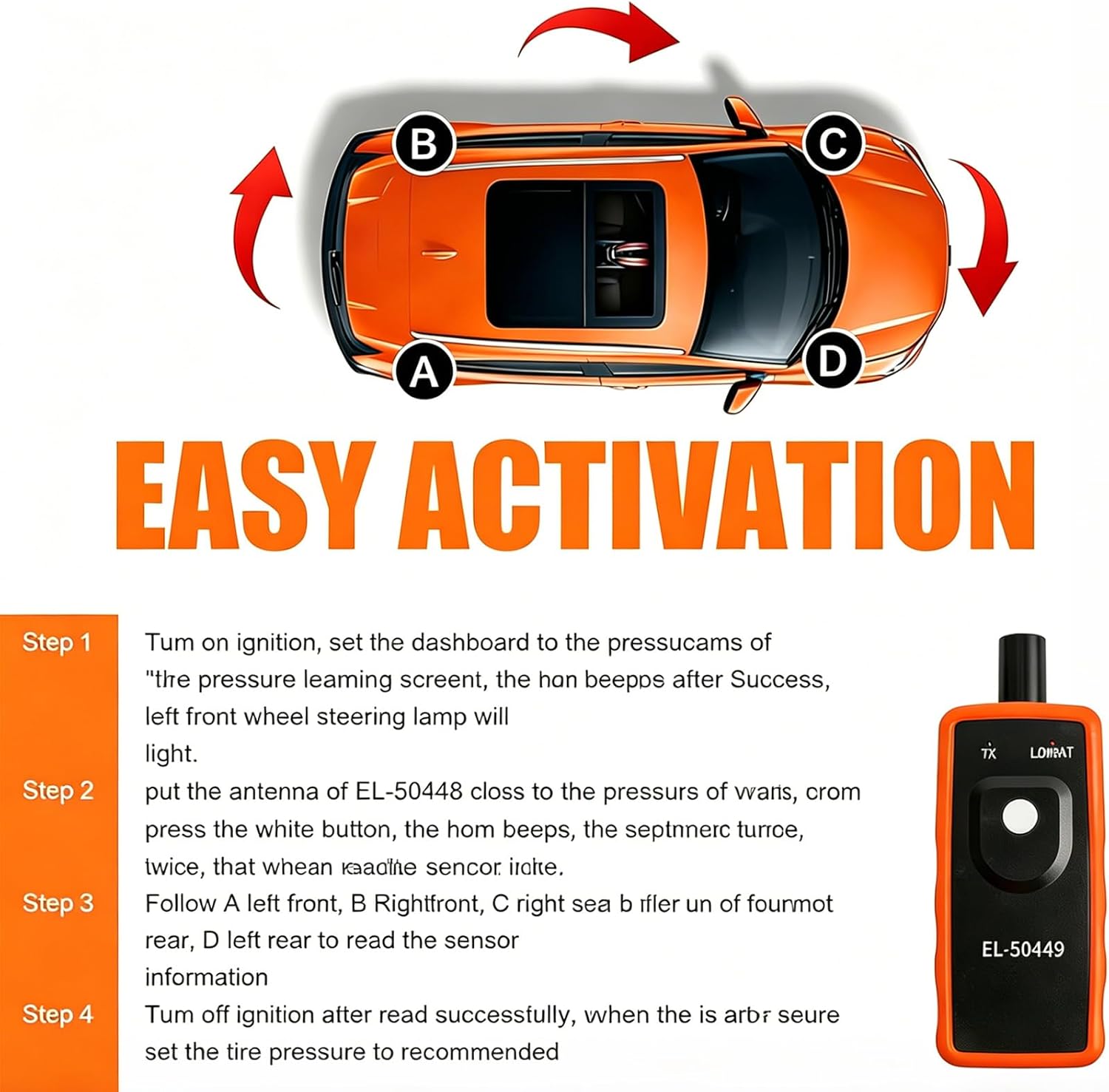 TPMS Relearn Tool for Car Tire Sensor, EL-50448 TTire Pressure Monitor Sensor Activation Reset Tool OEC-T5, System Programming Training for Most GM Series Vehicles 2006-2021, Car Accessorie