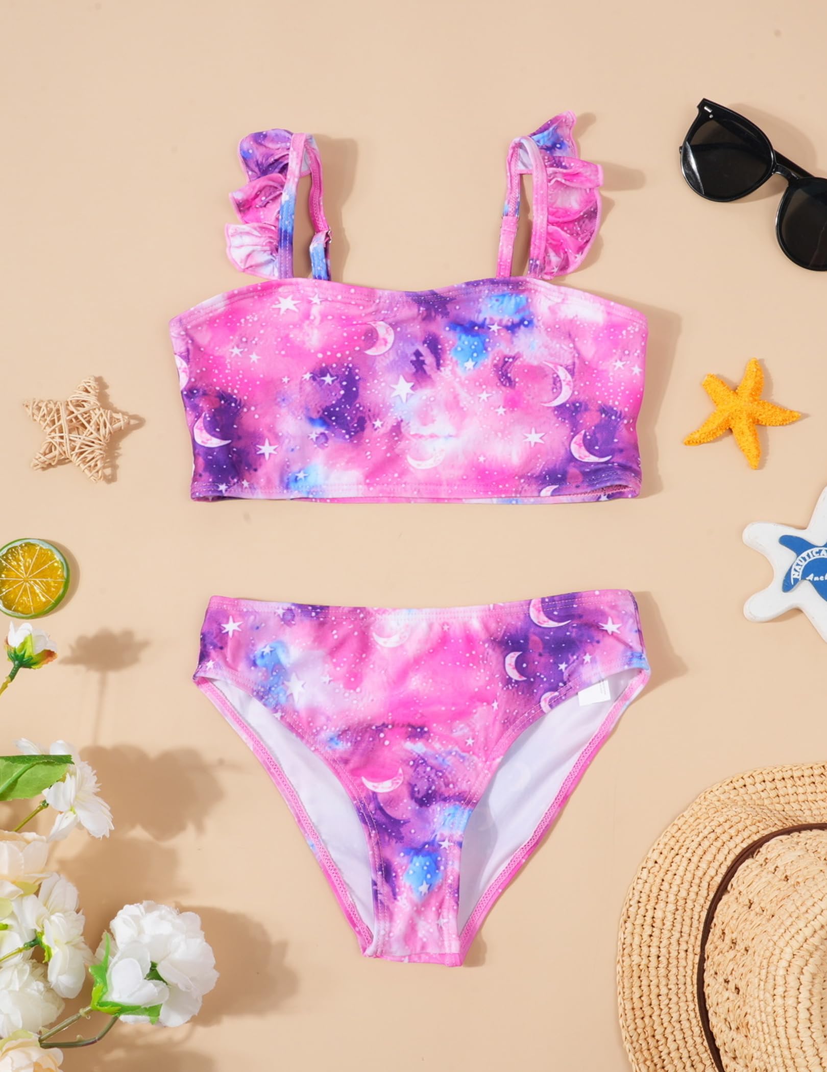 Arshiner Dziewczęce bikini zestaw 3 szt. kostium kąpielowy z falbankami tankini ze spódnicą 5-12 lat