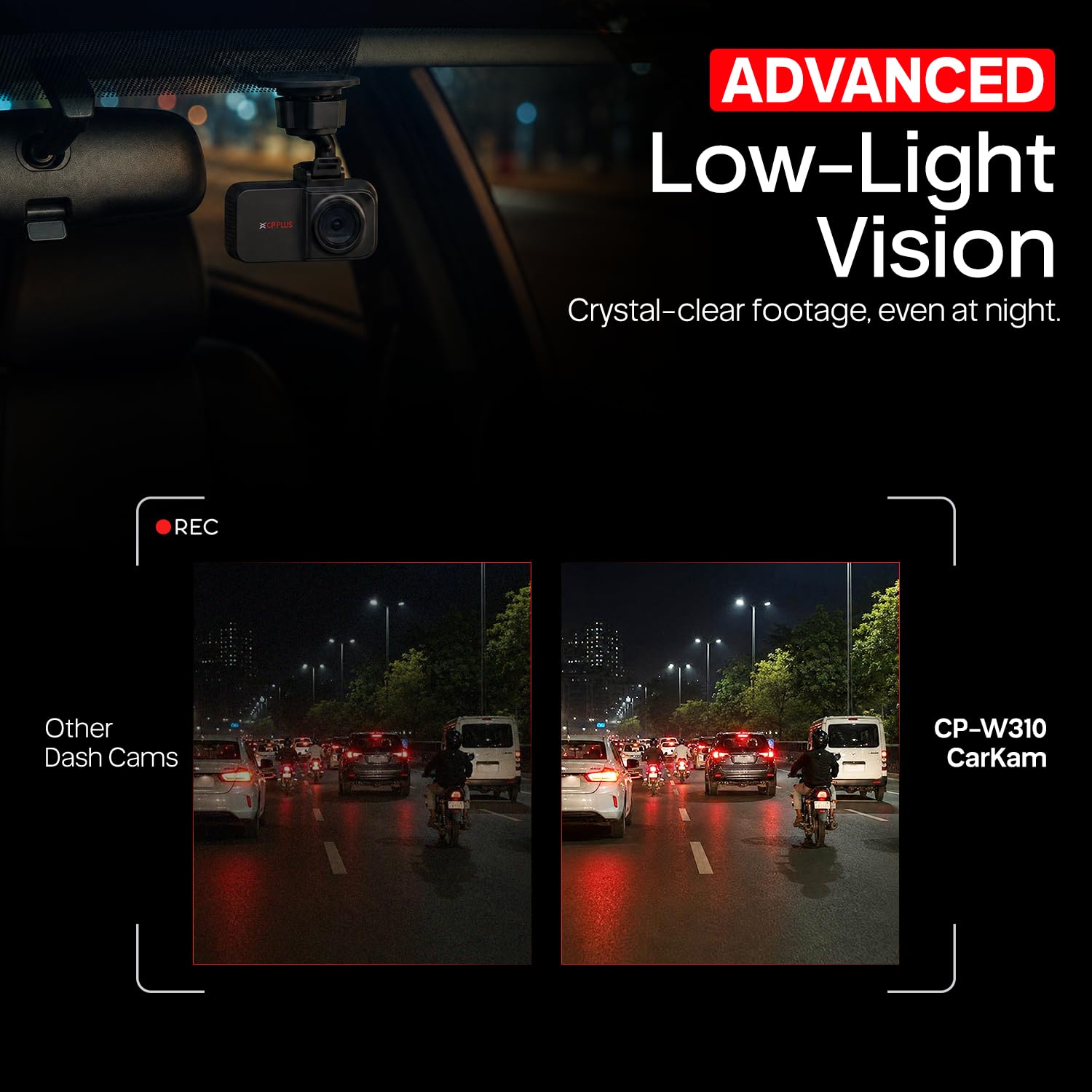 CP PLUS Dash Cam for Car CP-W310 | 2K 3MP Full HD+ Single Channel Dashcam | 1296P Recording | Built-in Microphone | WiFi (AP Mode) | G-Sensor | Night Vision | 137° Wide View Angle | Upto 1TB Storge — Amazon image 6