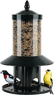 Dreamdrawer Squirrel Proof Bird Feeder with 360° Feeding Perch Tray - Metal Hanging Outdoor Wild Bird Feeder, Dark Green