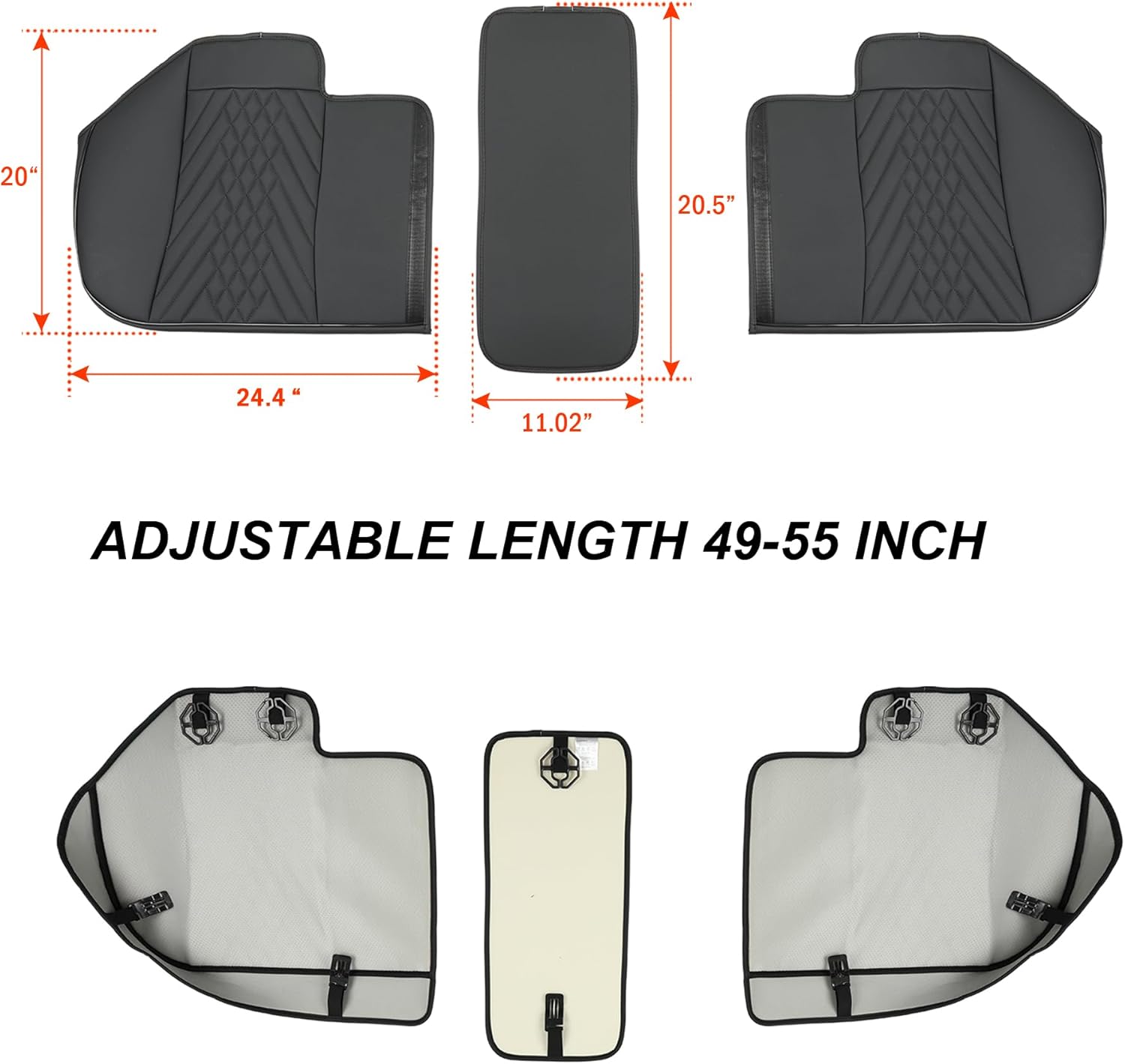 GIANT PANDA PU Leather Rear Seat Cover Protector, Anti-Slip Adjustable (50~55.5'') – Fits 90% Vehicles (Excludes Large SUVs/Trucks) - Black