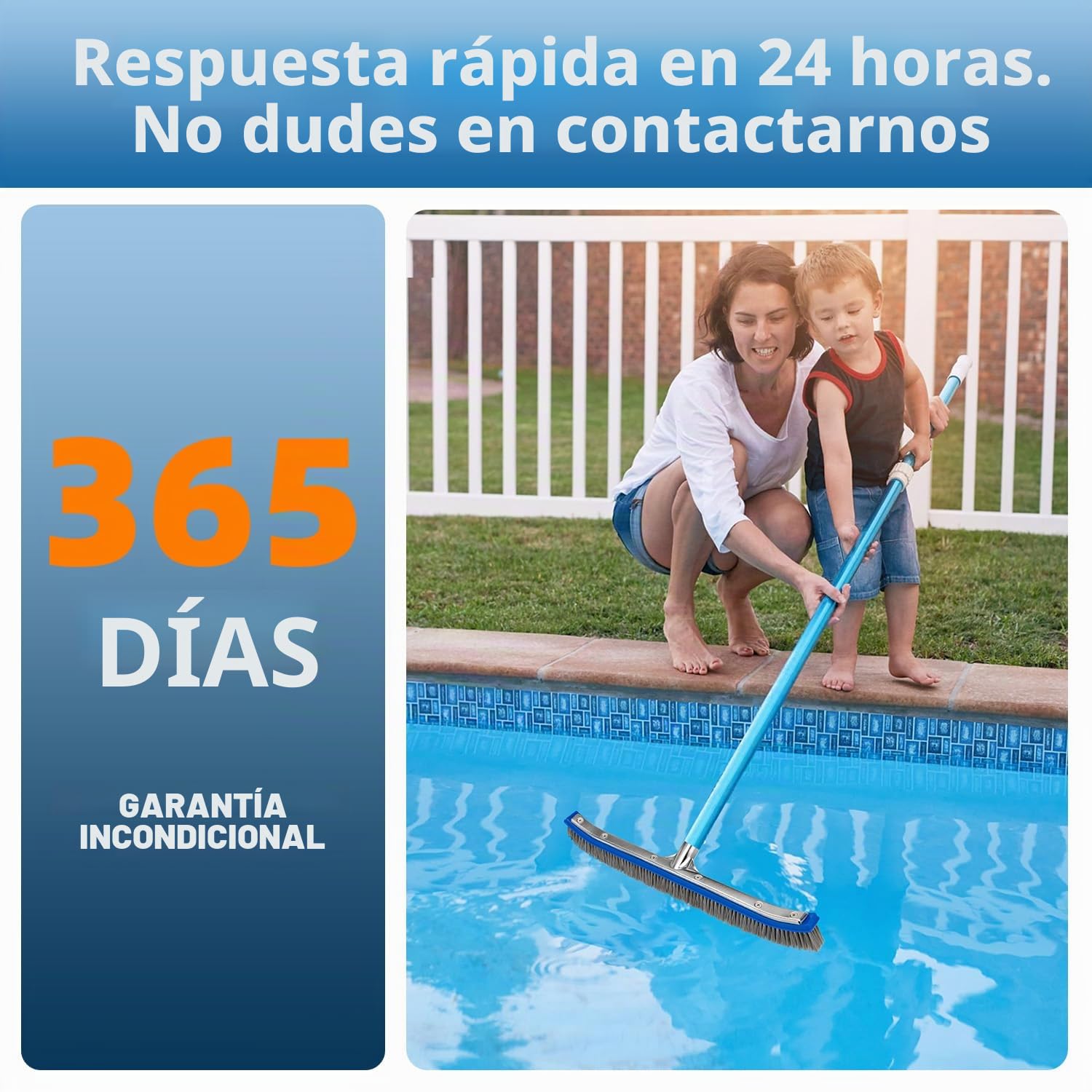 Cepillo Piscina 18 Pulgadas (45,7 cm) con cerdas de Acero y Nylon, Cepillo Limpieza Piscina con Base de Aluminio y Clip EZ para pértiga telescópica, Cepillo Resistente para Fondo y Paredes enterrada