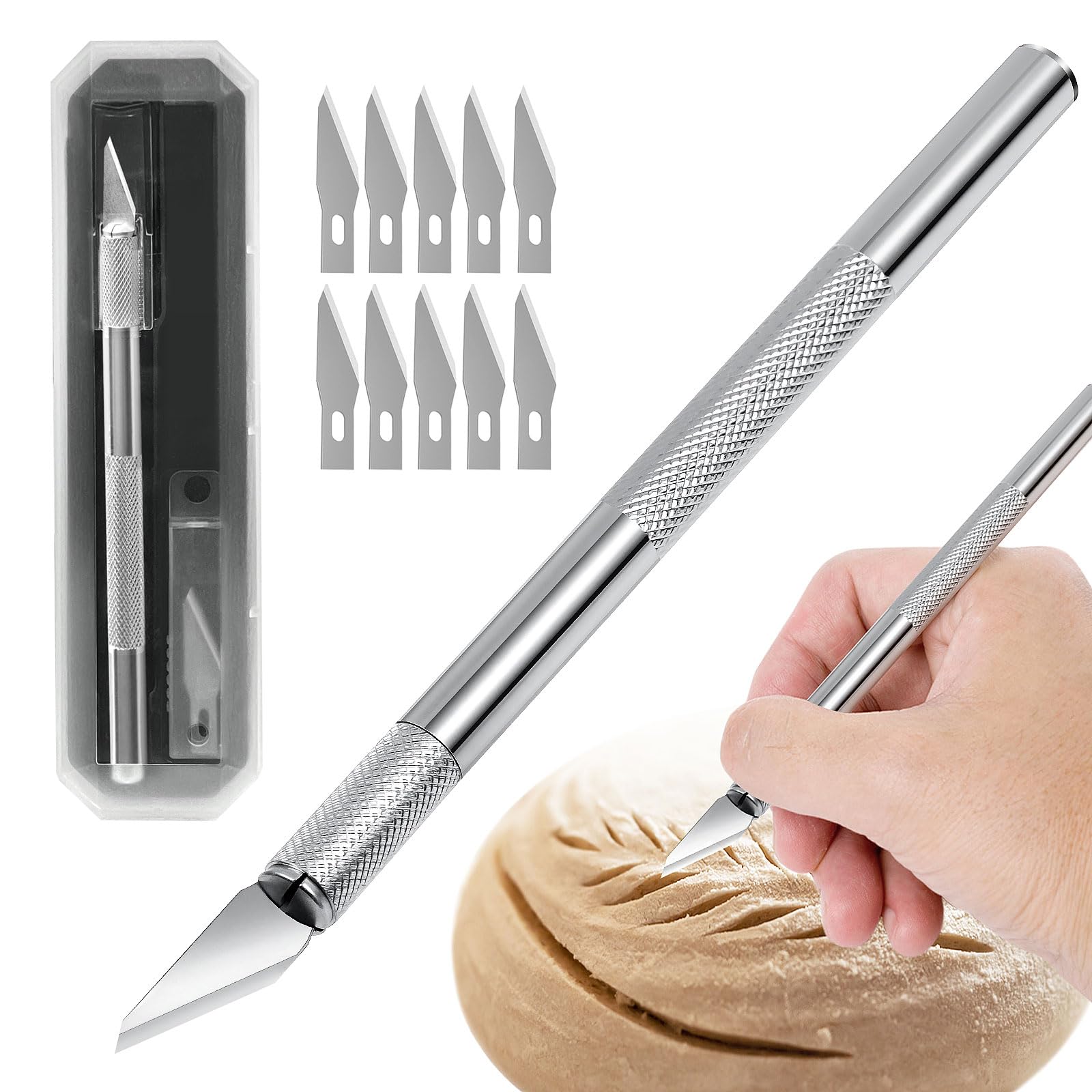 Professional Bread Lame Kit – Stainless Steel Sourdough Scoring Tool with 11 Replaceable Blades, Safety Cover & Storage Case, Gift for Home & Artisan Bakers