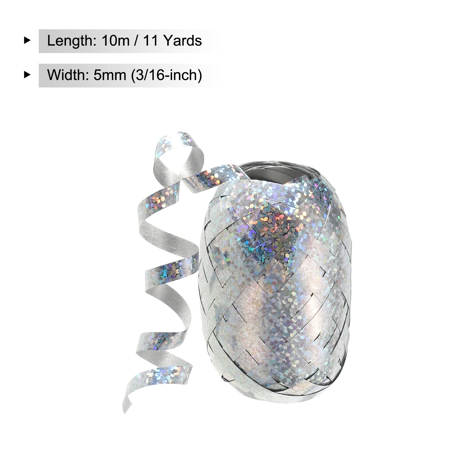 PATIKIL 4pcs Curling Ribbon Crimped Balloon String 5mm Laser Metallic Shiny 10m for Christmas Wedding Gift Crafts Florists Decoration Silver - Image 2