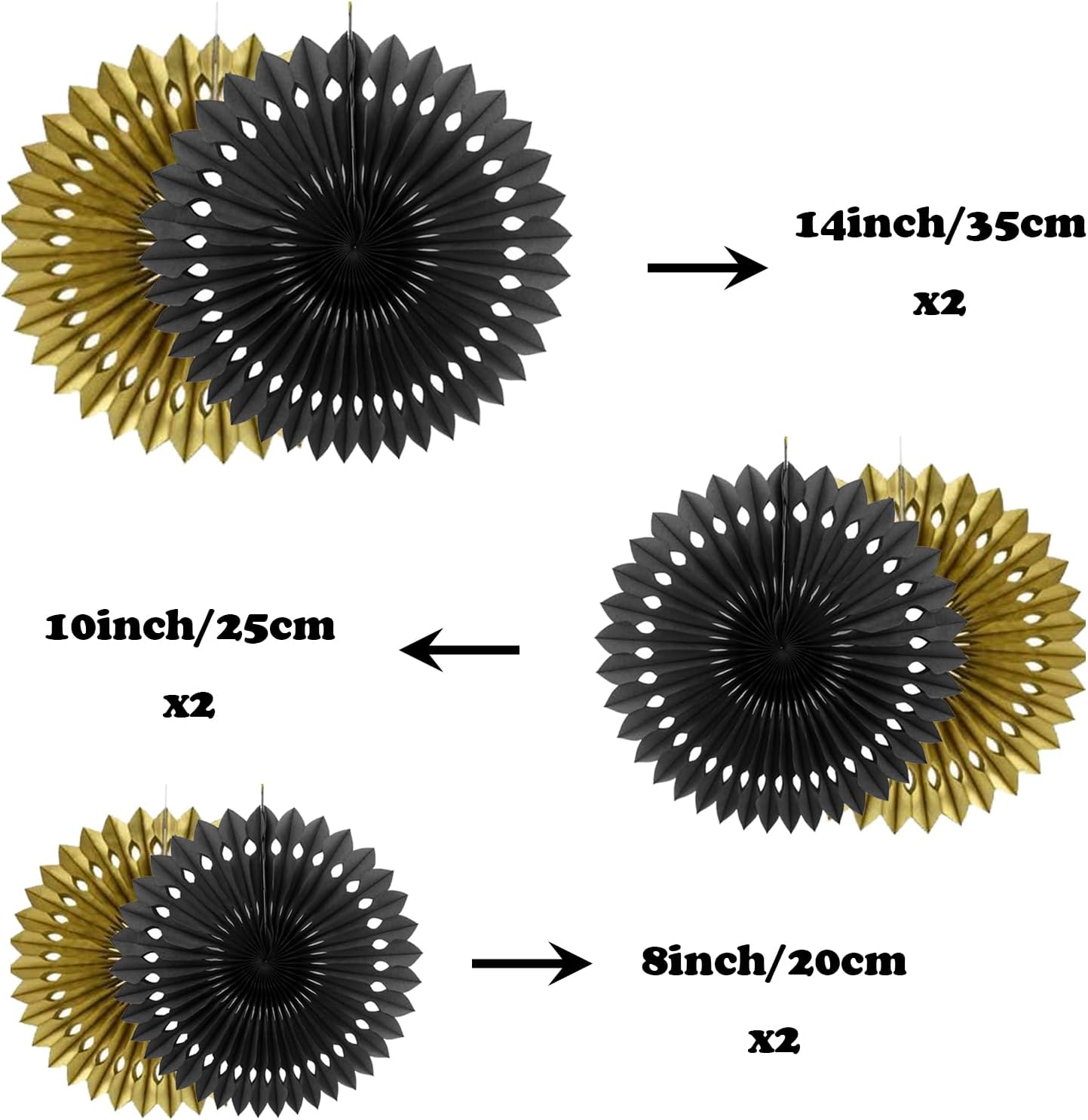 ZOOYOO Hanging Paper Fans Party Decorations,12 Pcs Black Gold Honeycomb Round Fans,Ceiling Decor for Birthday,Wedding,Graduations,Christmas,New Year Party Backdrop - Image 3