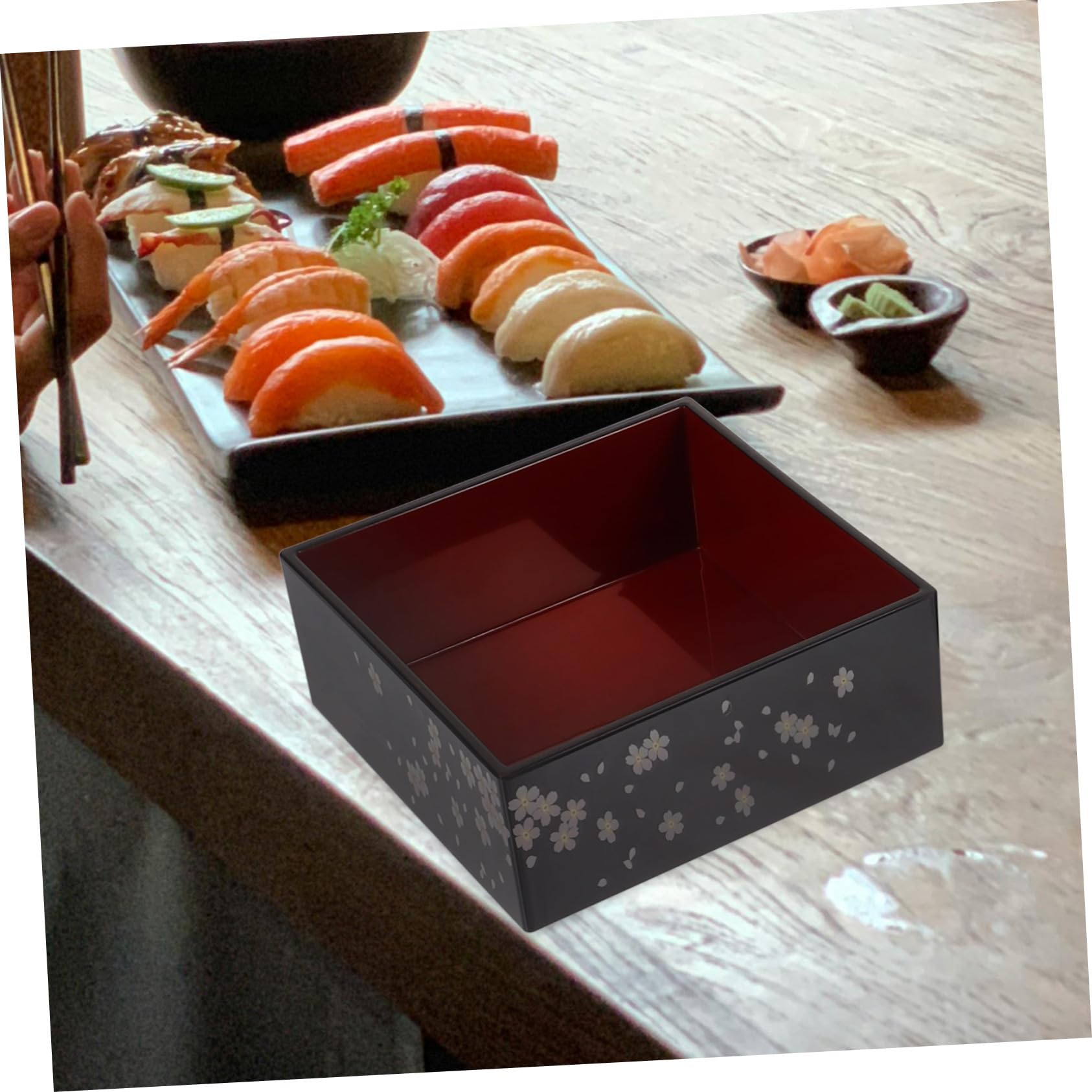 Mobestech Boîte à Bento Japonaise 3 Niveaux, Motif Mont Fuji, Plastique Noir, Réutilisable, pour Sushis et En-cas, pour Réunion Familiale