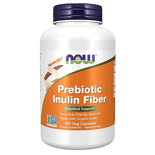 Now Foods Supplements, Prebiotic Inulin Fiber, Intestinal Support*, Nourishes Friendly Bacteria*, Made with Organic Inulin, 180 Veg Capsules
