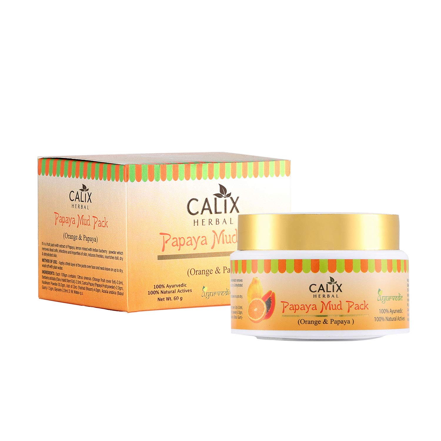 Calix Herbal Papaya Mud Pack for Dead Skin Removal and Pigmentation Control, 60 g