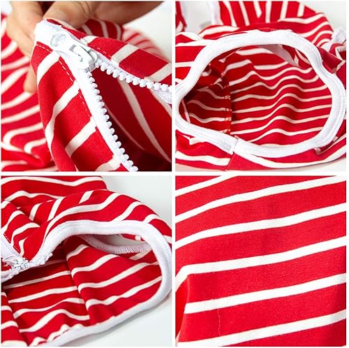 Vista 100 de Traje de recuperación para perros, camisa poscirugía para cachorros, ropa protectora de heridas para animales (rayas blancas y rosadas, XL)