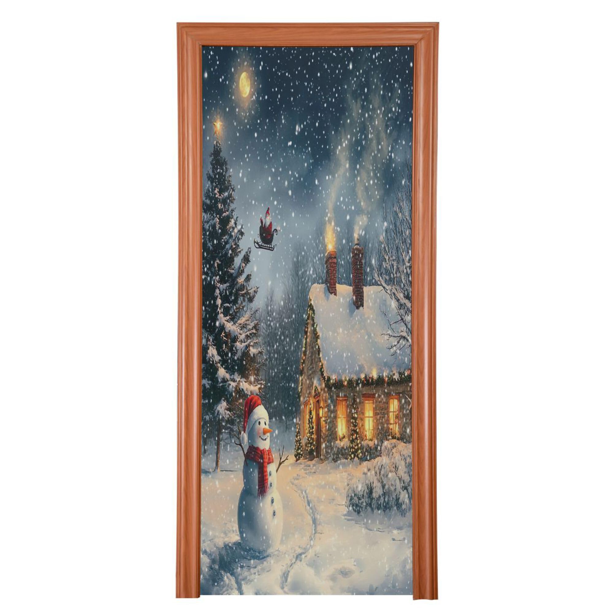 SEHANY Christmas Snowy Town Door Cover Outdoor Decor, High Stretch Fabric Christmas Front Door Cover Christmas Banner Door Cover for Front Door Festive Party Home Decor 36 * 98inch