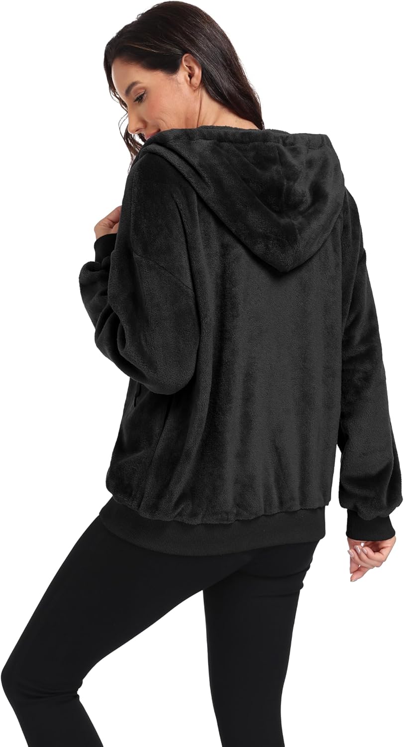 PrinStory Womens Sherpa Jacket Fleece Hoodie Zip Up Coats Winter Sweater Cardigan with Pockets - Image 5