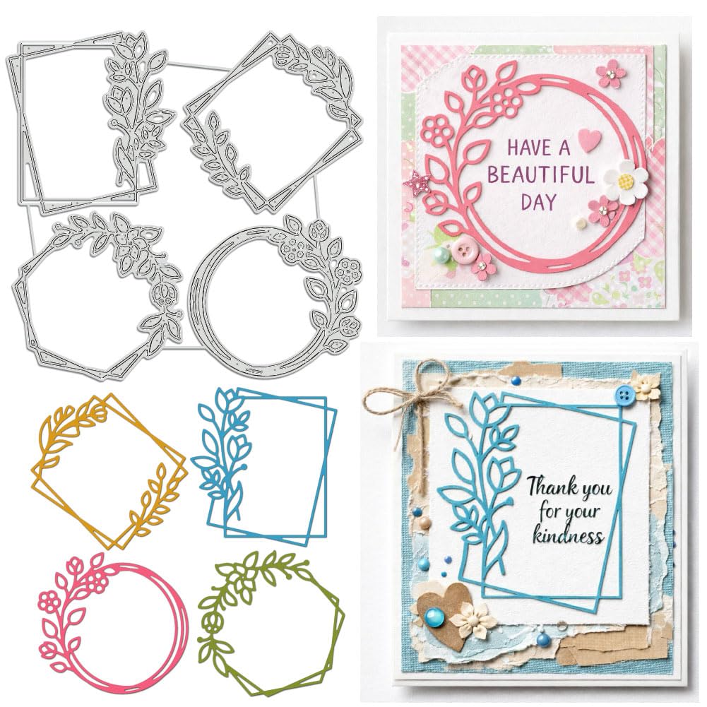 UNICRAFTALE 4PCS Flower Frame Cutting Die for Card Making Reusable Carbon Frame Theme Embossing Stencils Template Die Cut for DIY Scrapbooking Album Craft Decor 16.7x17cm โ image 1
