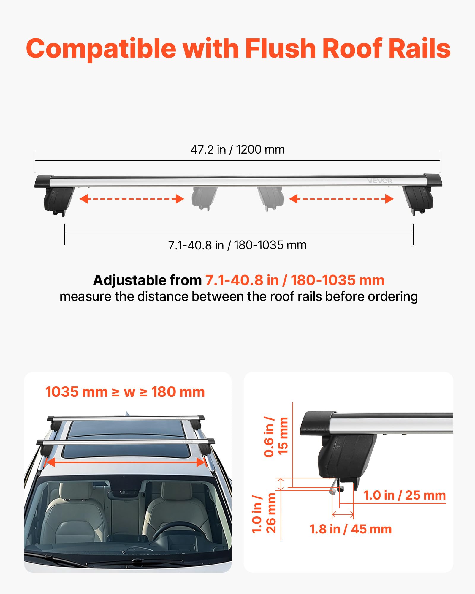 VEVOR Bagażnik dachowy do samochodu SUV, bagażnik dachowy, maksymalne obciążenie 75 kg, długość 1200 mm, 2 sztuki do uniwersalnych aluminiowych bagażników, rowerów, podróży, kempingu, wędkowania